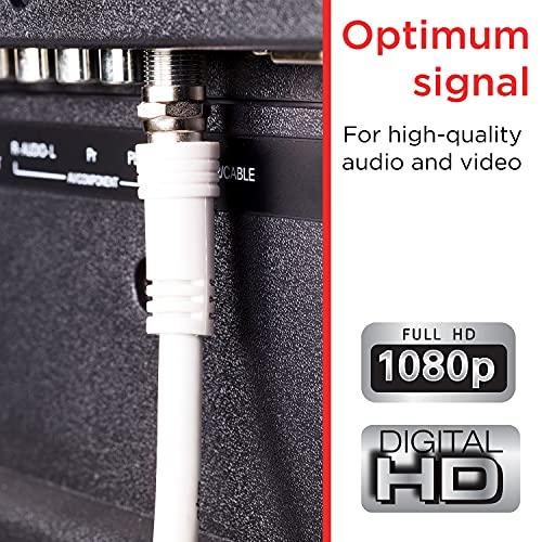 UltraPro UltraPro RG6 Coaxial Cable 100ft. White, F-Type Connectors, Double Shielded Coax, Input Output, Ideal for TV Antenna, Satellite, DVR VCR, Cable Box, Home Theater, 52157