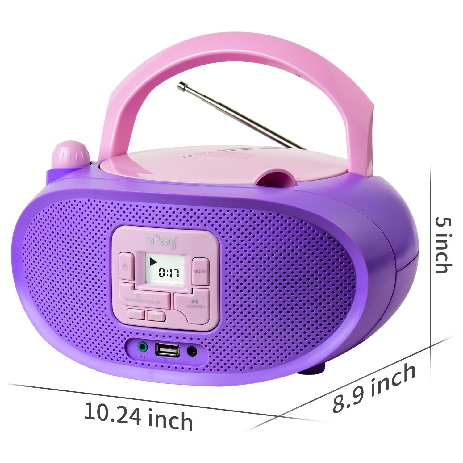 hPlay hPlay Gummy GC04B Portable CD Player Boombox with Digital Tunning FM Stereo Radio Kids CD Player Bluetooth USB LCD Display, Front Aux-in Port & Headphone Jack, Supported AC or Battery Powered- Violet