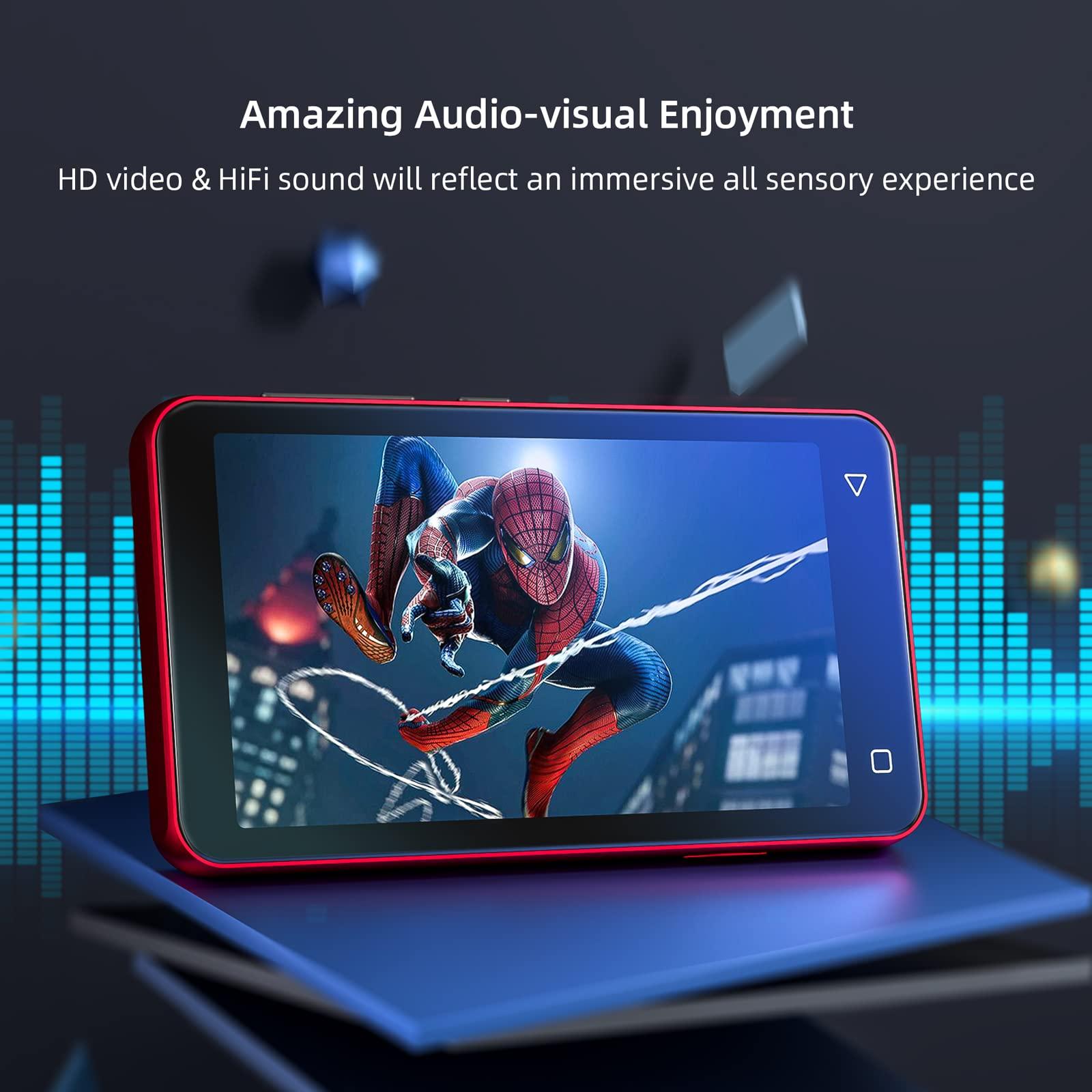 innioasis MP3 Player with Bluetooth and WiFi,MP3 Player with Spotify,Spotify Kids,Audible,Pandora,Amazon Music,4\" Music Player MP4 Up to 1TB(80GB,Red_Black)