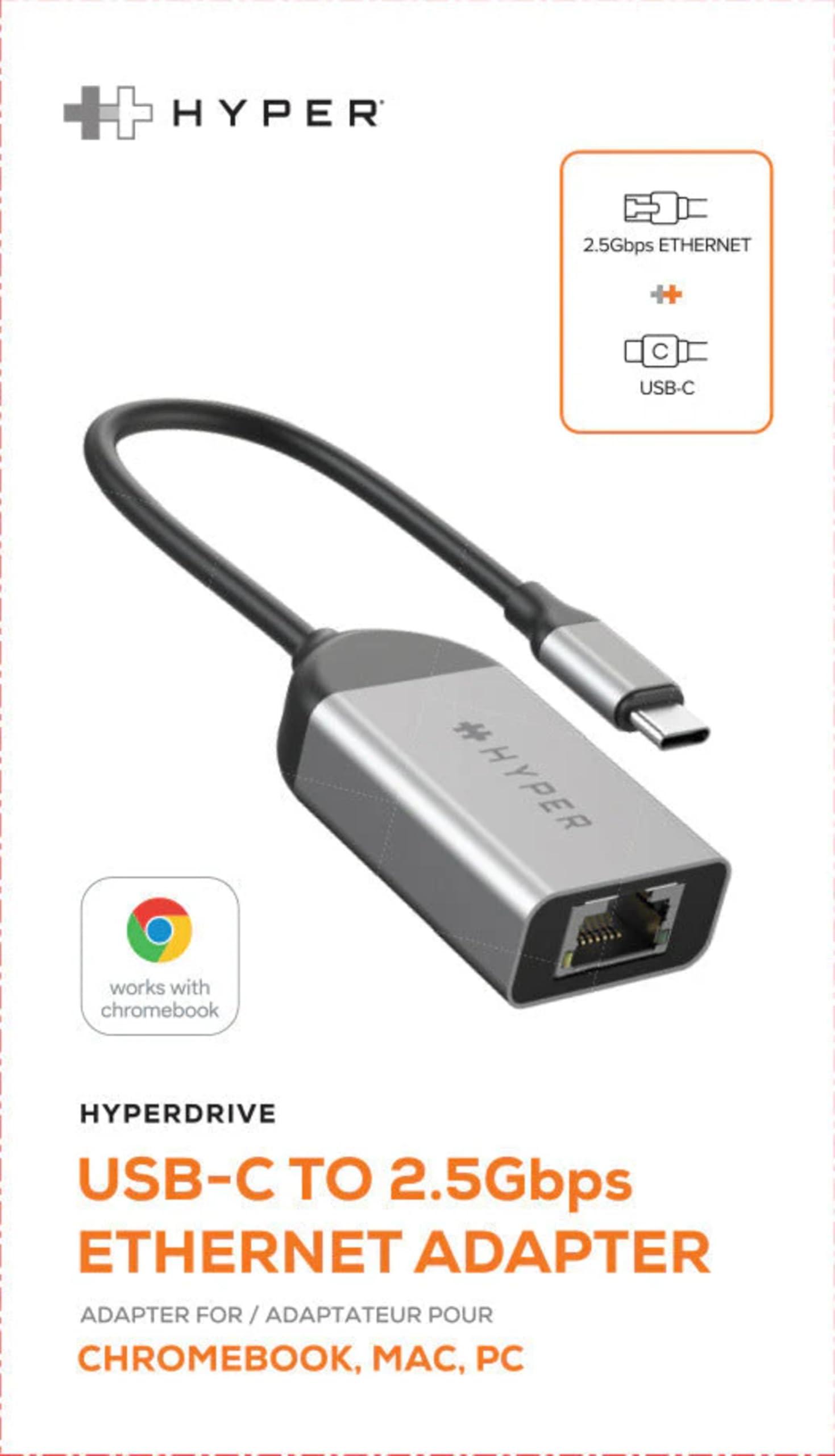 Hyper HyperDrive USB C to Ethernet Adapter - High-Speed 2.5Gbps LAN Connectivity for Chromebooks, Laptops, USB-C Devices, Ultra-Portable, Durable USB to Ethernet Adapter
