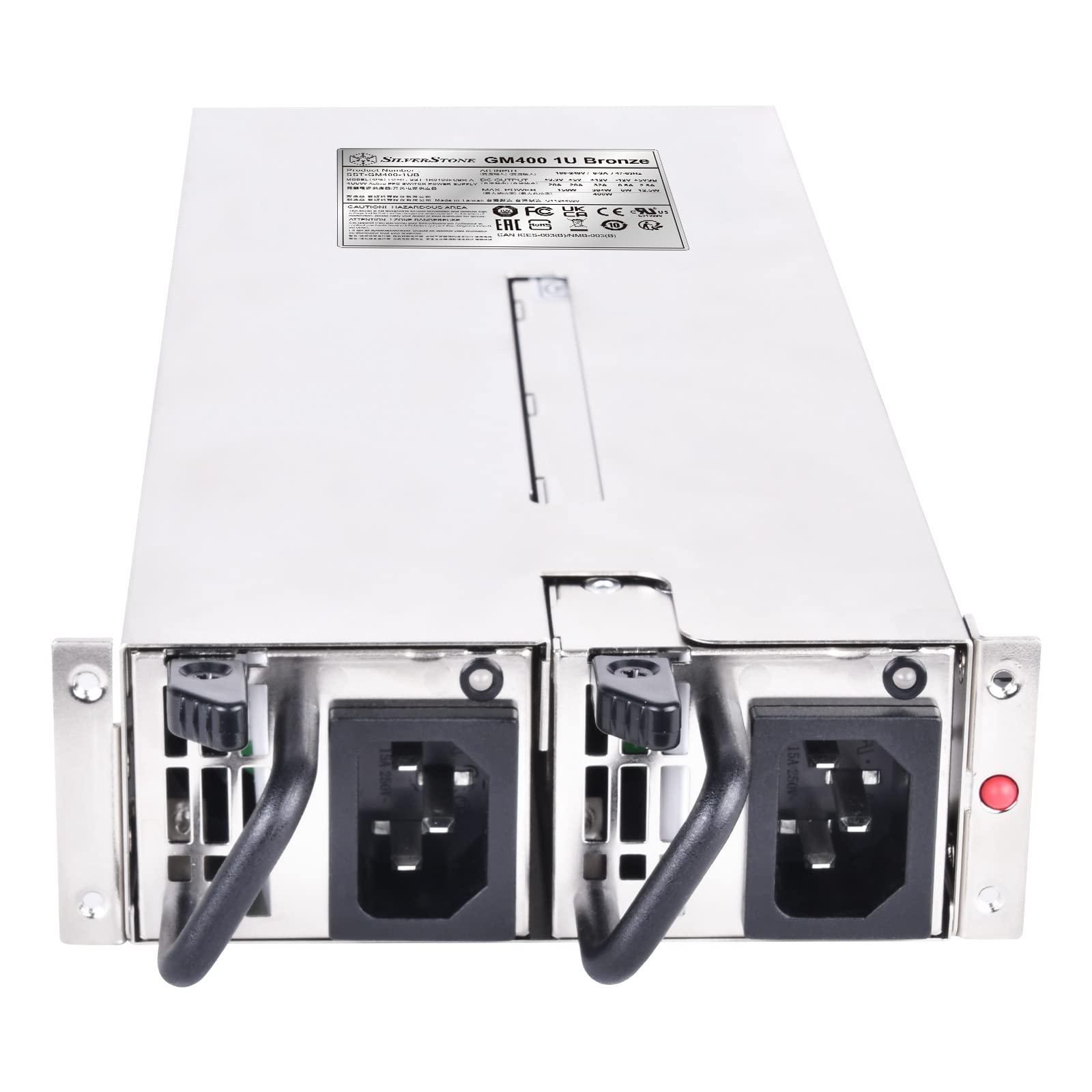 SilverStone Technology SilverStone Technology Gemini GM400-1UB Cybenetics Bronze 400W 1U redundant Power Supply, SST-GM400-1UB, TAA Compliant