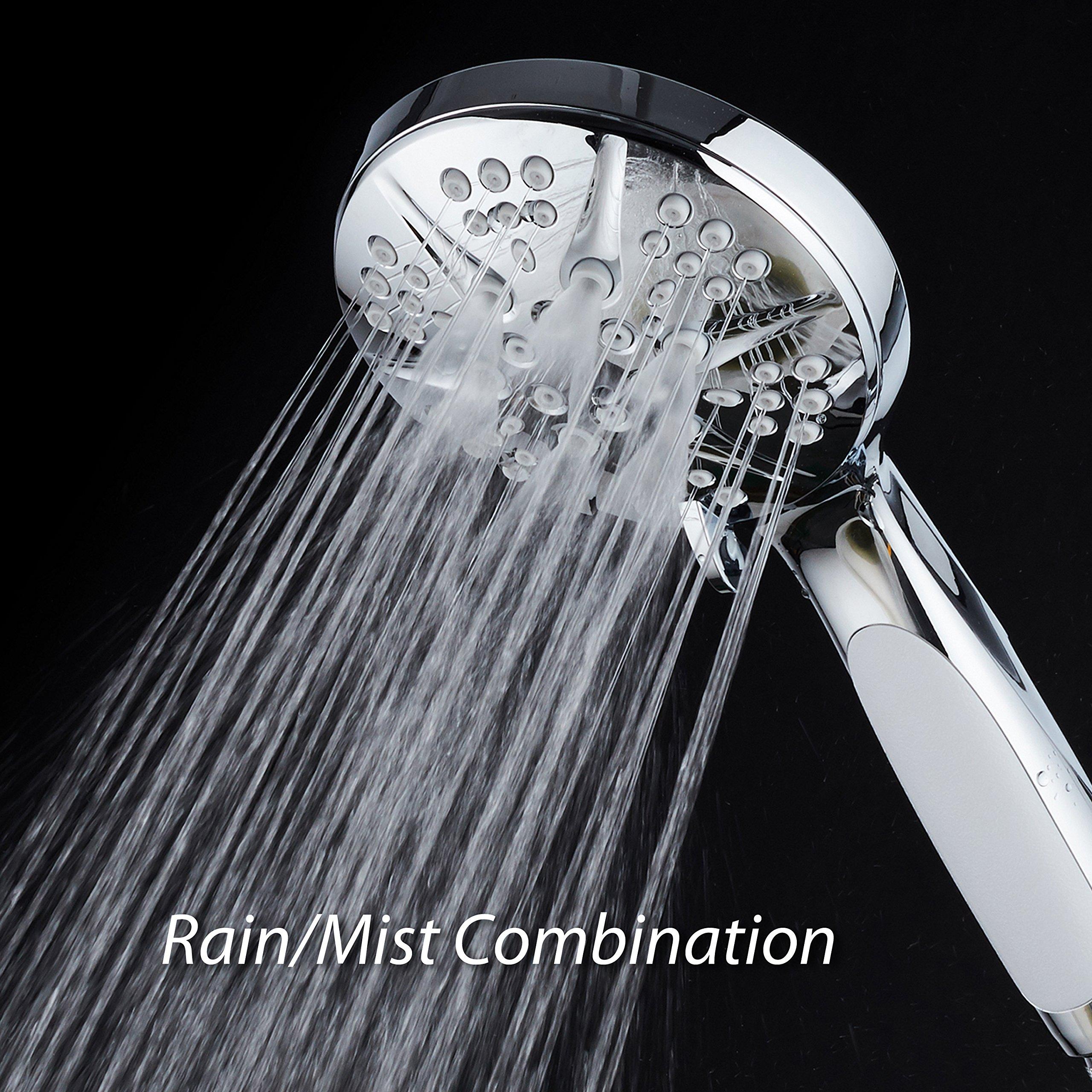 Hotel Spa NOTILUS Giant High-Pressure 6-setting Luxury Rain/Handheld Shower Head - Anti-Slip Grip, Metal Fittings, Anti-Clog Jets, Heavy-Duty Stainless Steel Hose - All-Chrome Finish