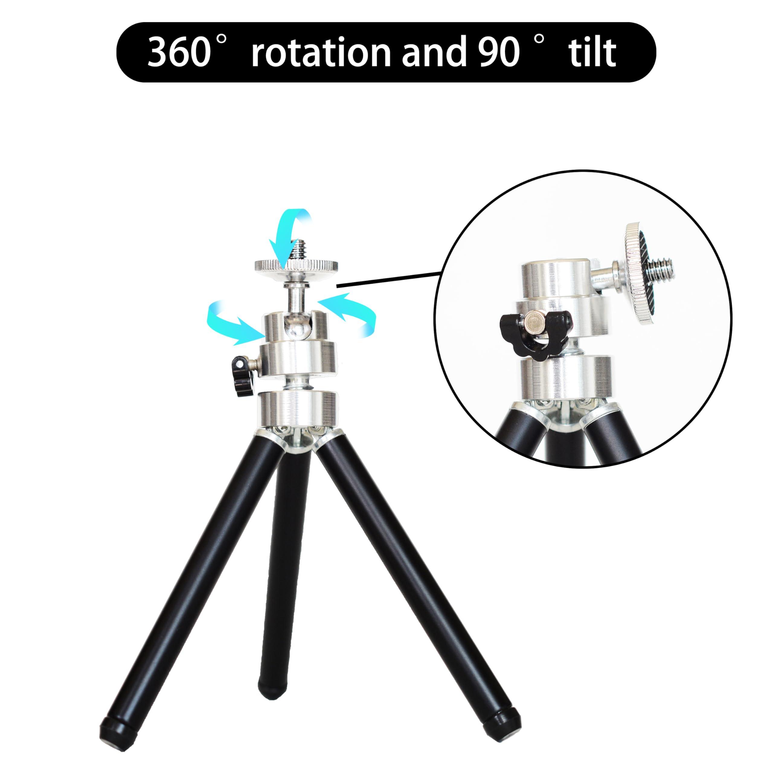 QOMO Mini Desktop Tripod with Extendable Legs for Webcams360 Ball Head Portable Selfie Stick Handle Grip Desktop Webcam Vlog Travel Tripod