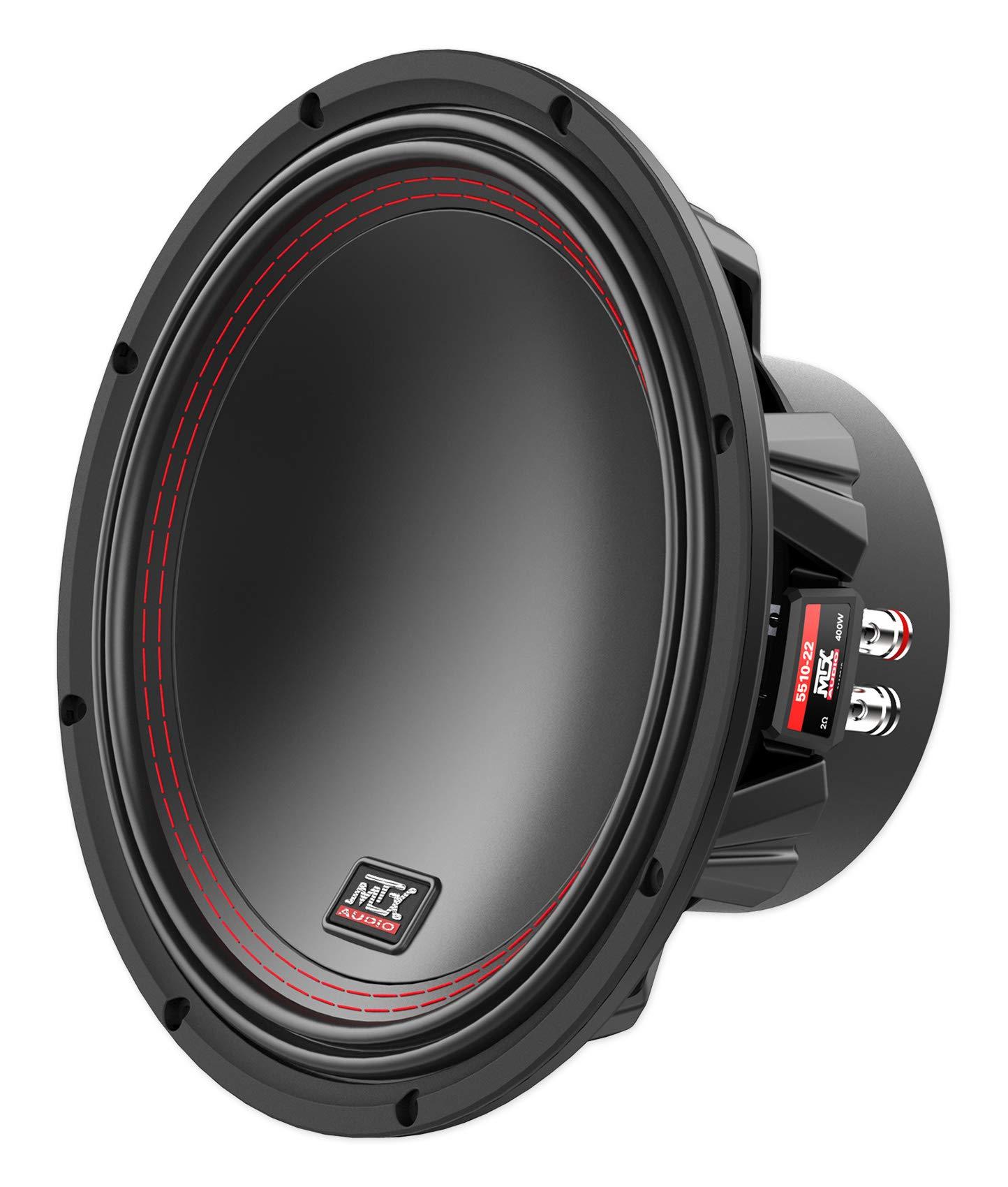 MTX MTX (2) 5510-22 10" 800 Watt Peak/400 Watt RMS DVC 2-ohm Car Subwoofer Bundle with Rockville dB13 3000 Watt Peak/750w RMS Mono 2 Ohm Car Amp and RWK41 4 Gauge Car Amp Wiring Kit (4 Items)