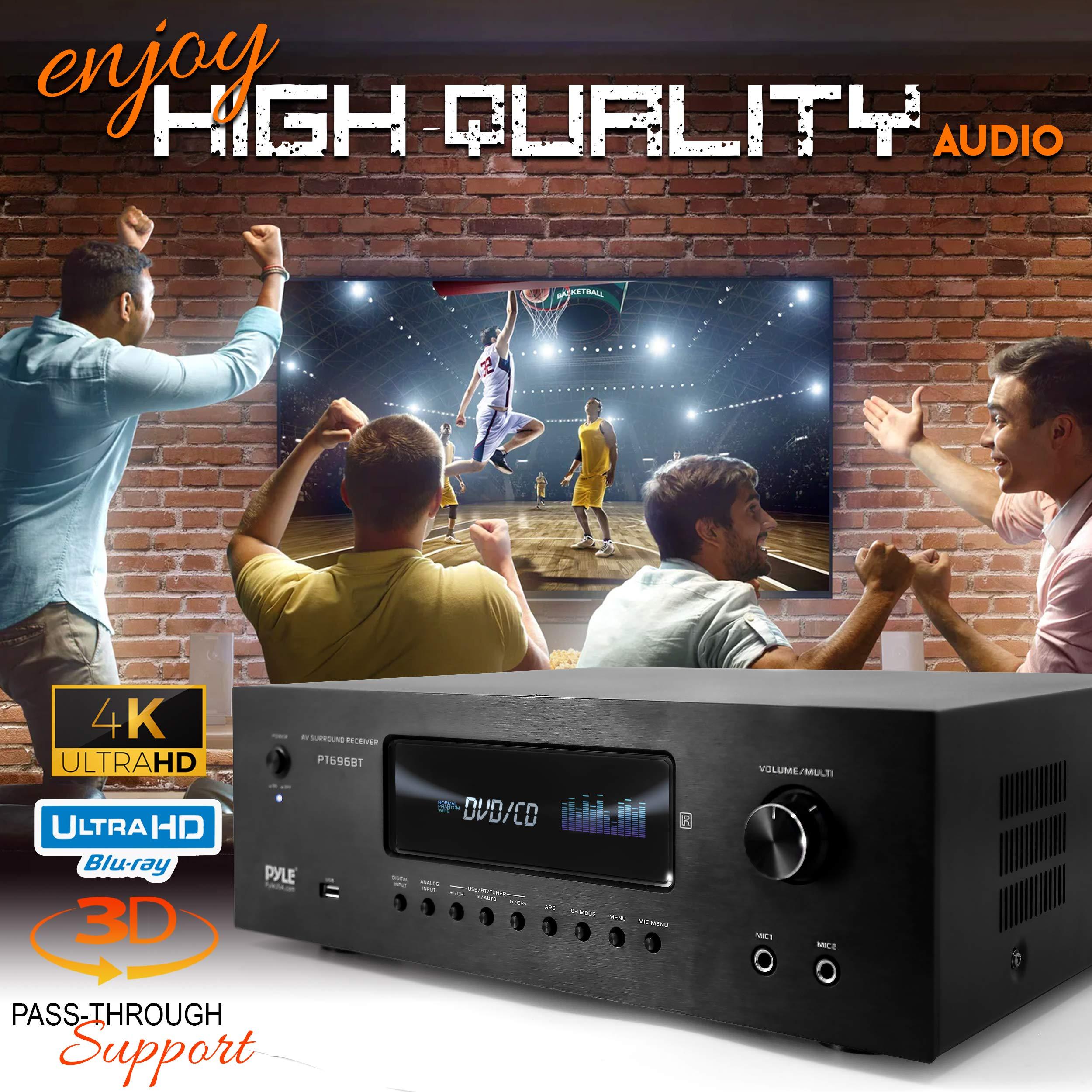 Pyle Pyle 1000W Bluetooth Home Theater Receiver - 5.2 Channel Surround Sound Stereo Amplifier System with 4K Ultra HD, 3D Video & Blu-Ray Video Pass-Through Support, HDMI/MP3/USB/AM/FM Radio, Black
