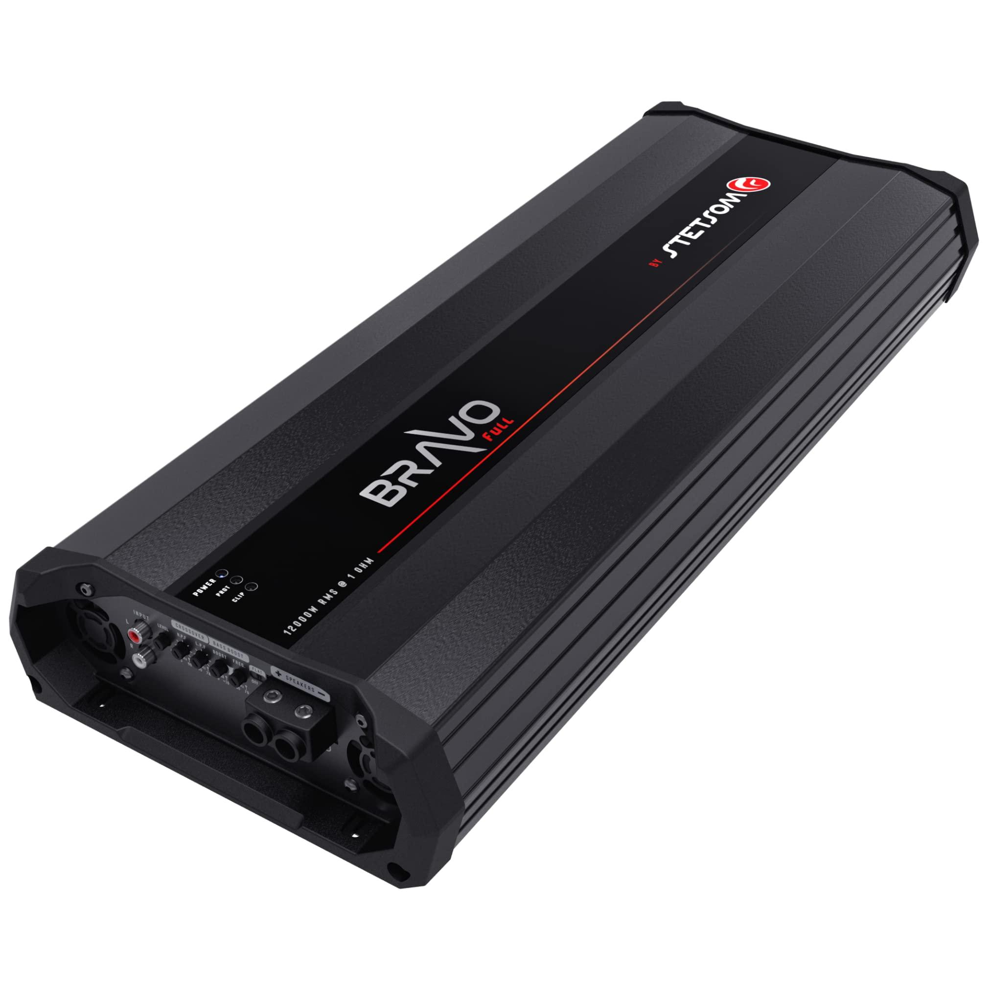 Stetsom Stetsom Bravo Full 12000 1 Ohm Mono Car Amplifier, 12000.1 12K Watts RMS, 1 Stable Car Audio, HD Sound Quality, Crossover & Bass Boost, Car Stereo Speaker Subwoofer MD, Smart Coolers