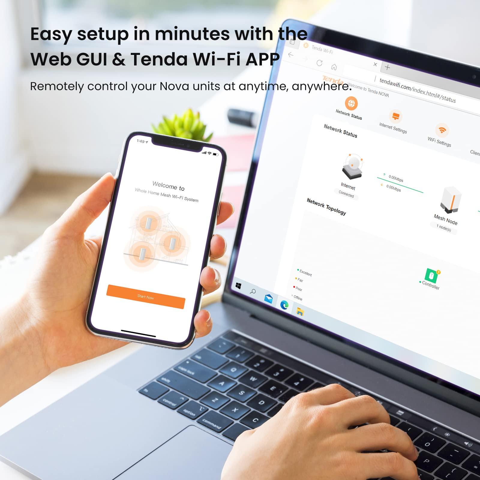 Tenda Tenda AX3000 Mesh WiFi 6 System Nova MX12-5000 sq.ft WiFi Coverage - Whole Home WiFi Mesh System - 1.7 GHz Quad-Core CPU - Dual-Band Mesh Network for 160+ Devices - 3 Gigabit Ports per Unit - 2-Pack