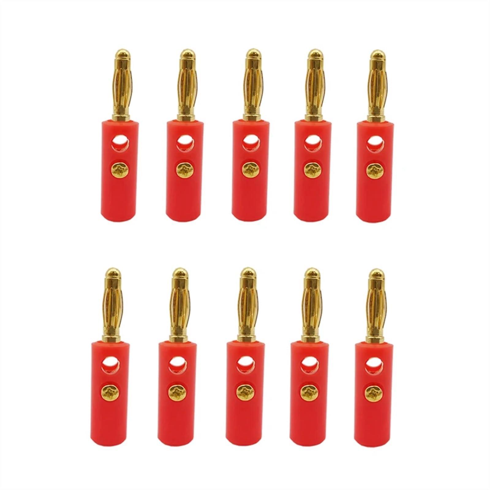 WUZDPRCJ 10Pcs 4mm Banana Plugs Audio Speaker Wire Cable Connector Gold Plated Banana Plug Connectors Adapter for Amplifier Black Red (Color : 10Pcs Red)