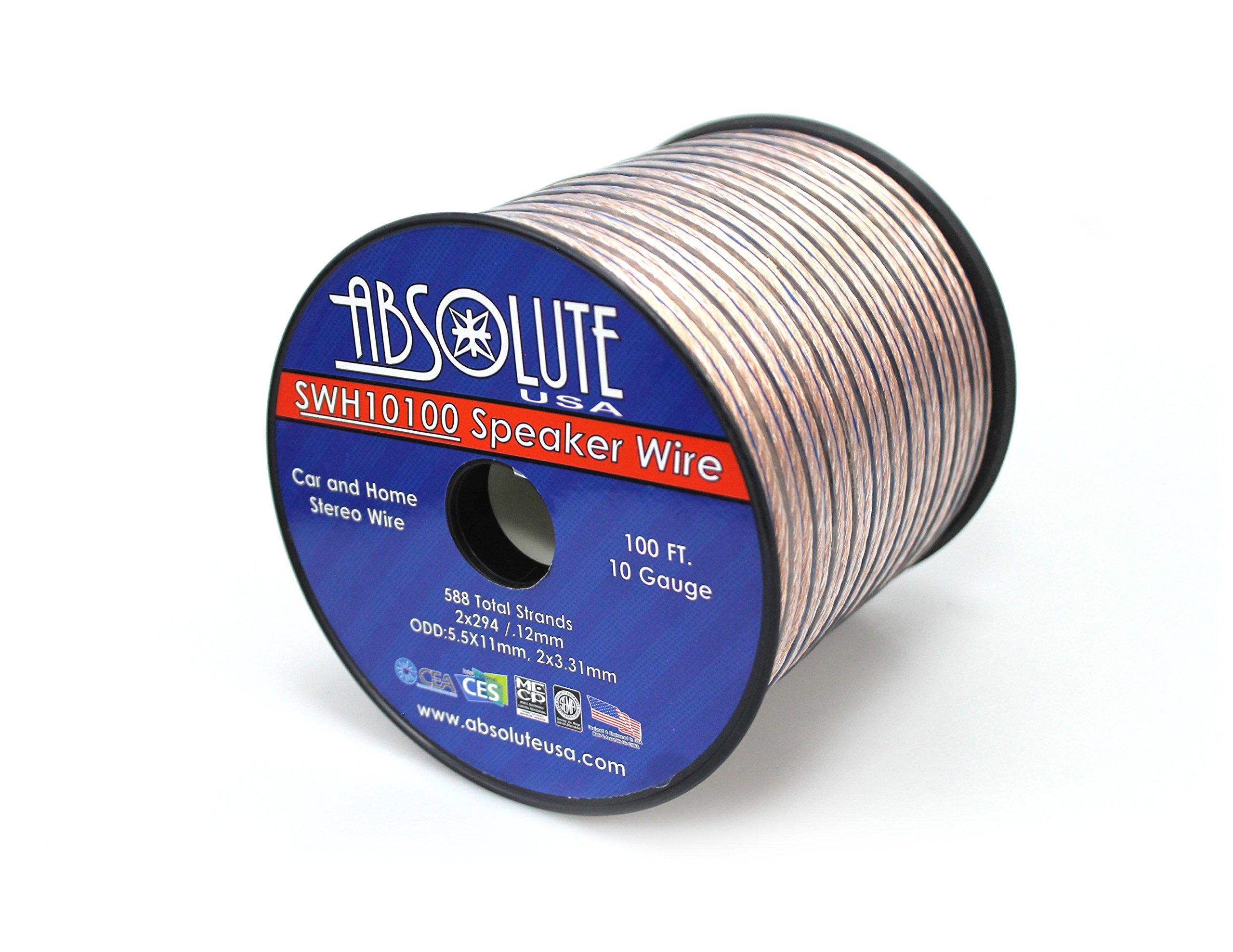 Absolute Absolute USA SWH10100 10 Gauge Car Home Audio Speaker Wire Cable Spool 100'