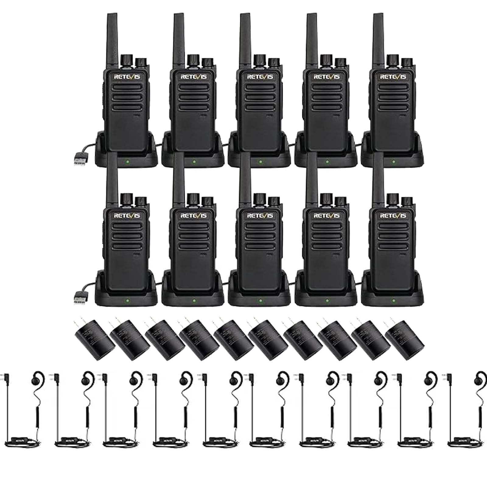 Retevis Retevis RT68 Two Way Radio(10 Pack) with Swivel Walkie Talkie Headset(10 Pack), Compact, Rugged, Heavy Duty 2 Way Radios Rechargeable with USB Charging Base