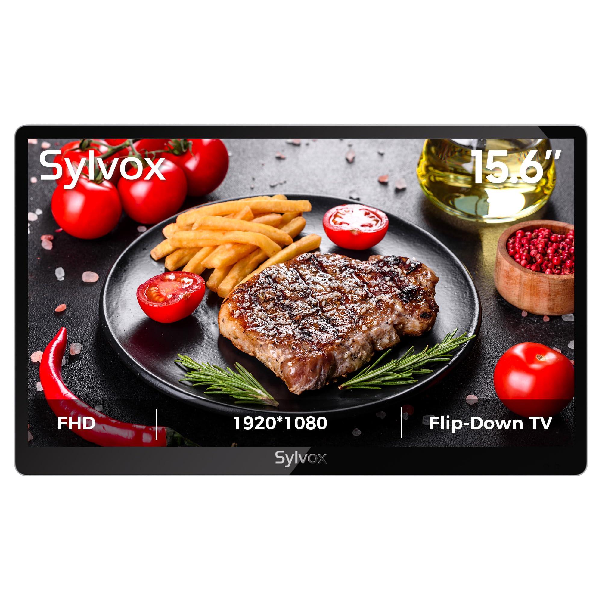 SYLVOX SYLVOX 15.6" Flip-Down TV for Under Cabinet, 12-Volt Small TV with 90-Degree Rotation, Digital Noise Reduction, and Storage Design for Kitchen, Bedroom, RV, and Yacht