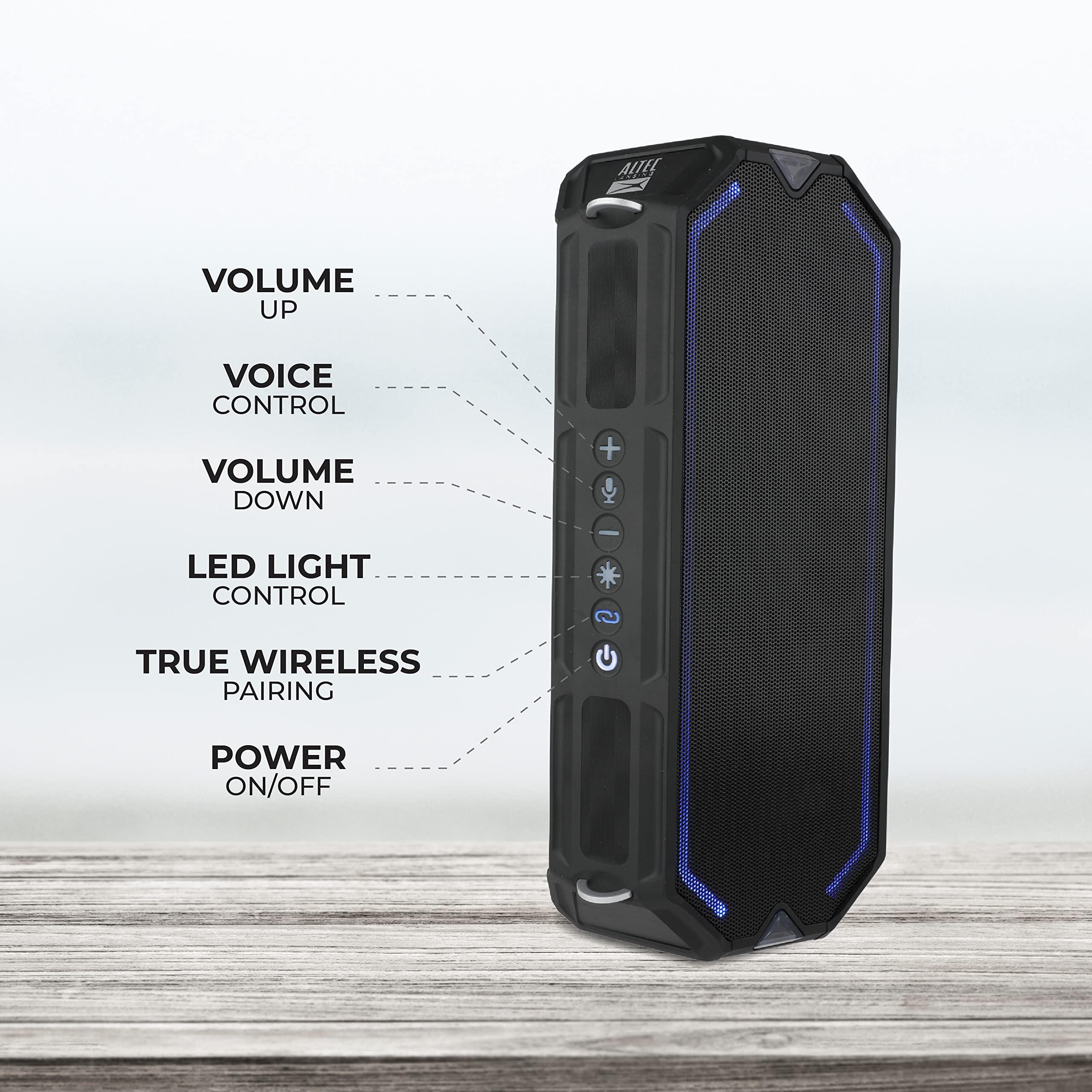 Altec Lansing Altec Lansing HydraShock Bluetooth Speaker USB Type-C Rechargeable Portable Speaker Wireless Charger for Phone, Stereo Speaker w/LED Lights for Pool Beach Hiking Camping, 20 Hour Playtime (Black)