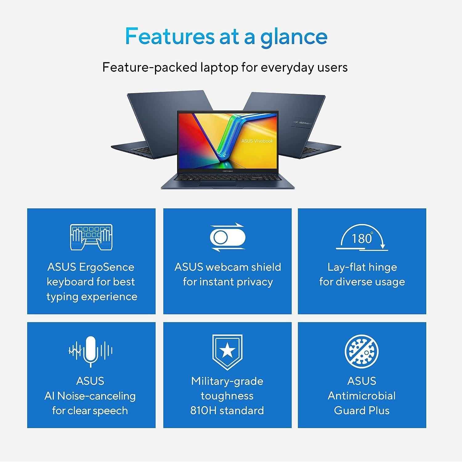 ASUS ASUS 2024 Newest Vivobook 15 Laptop for Student Business, 15.6" Full HD Display, Intel Core i3-1215U(6-Core, Up to 4.4GHz), 16GB RAM, 512GB SSD, UHD Graphics, Wi-Fi, Bluetooth, Win 11 S, with Mouse