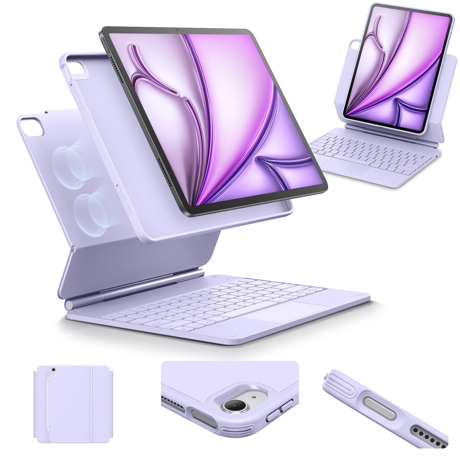 ESR ESR iPad Air 13 Inch Case Keyboard (M3/M2, 2025/2024), Easy-Set Magnetic Stand, Portrait/Landscape Mode, Removable Case with Multi-Touch Trackpad, Rebound 360 Series, Purple