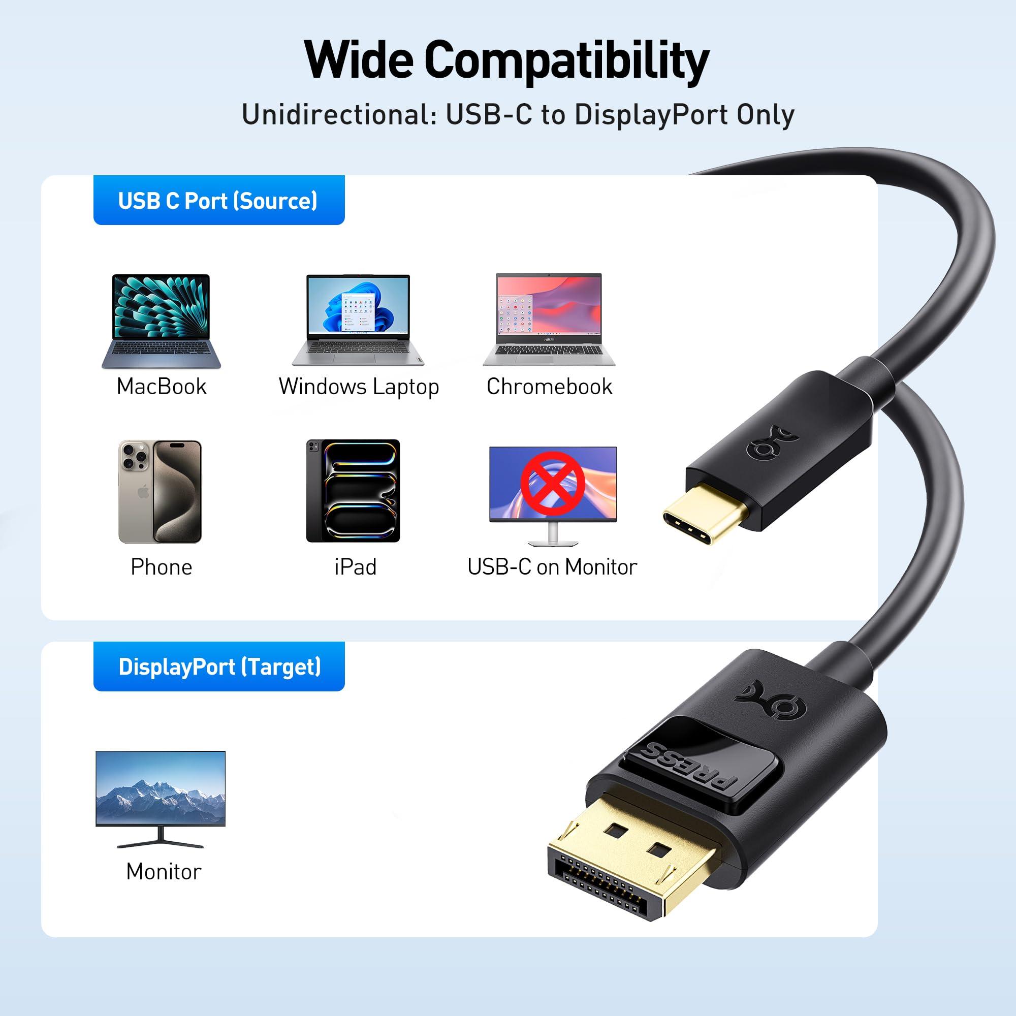 Cable Matters Cable Matters USB C to DisplayPort 1.4 Cable 6 ft, Support 8K@60Hz, 4K@240Hz (Thunderbolt 4 to DisplayPort Cable, DisplayPort to USB C Cable) Black - Not for Portable USB-C Monitor