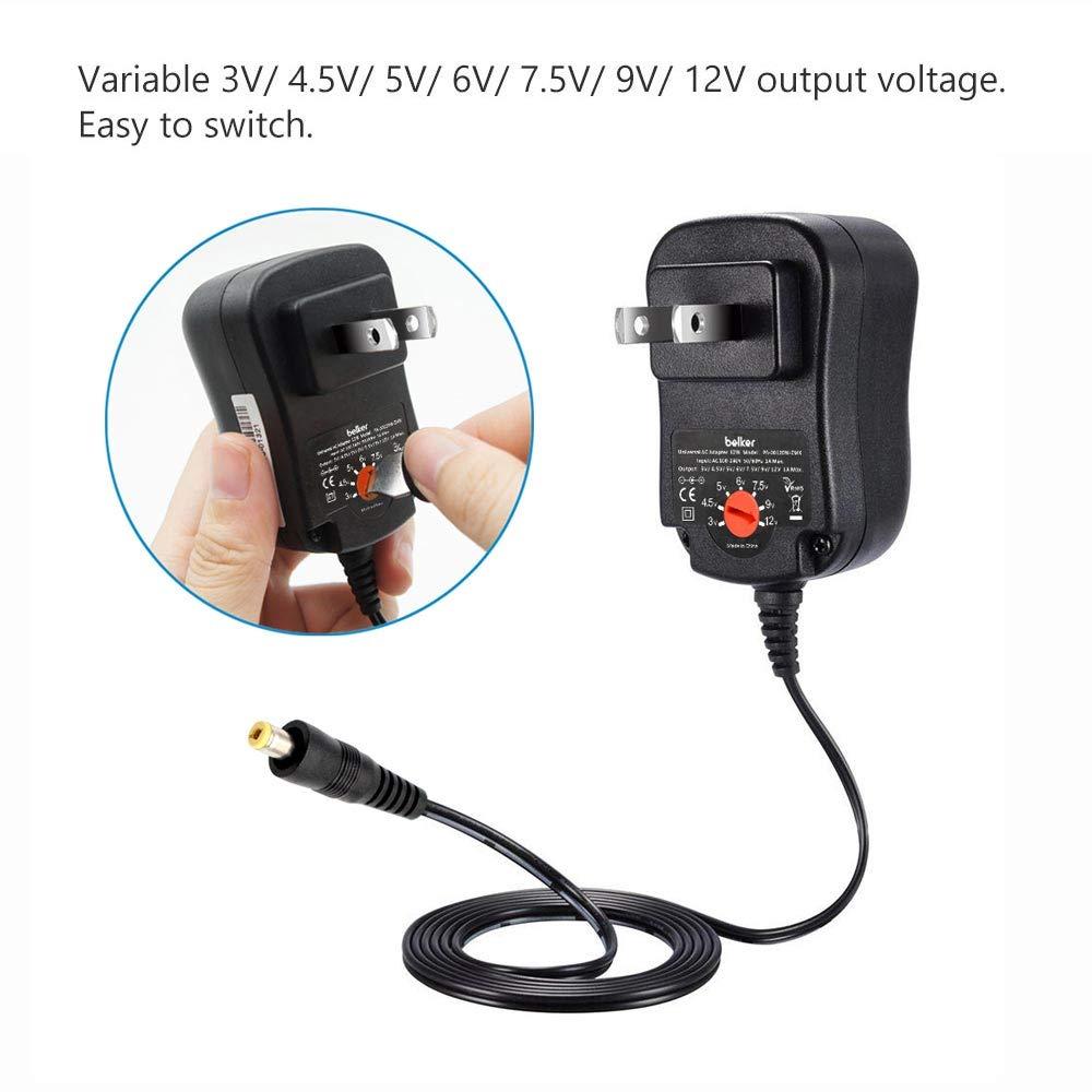 Belker Belker 12W 3V 4.5V 5V 6V 7.5V 9V 12V Adjustable Voltage Universal AC/DC Adapter Power Supply for Household Electronics,Micro USB - 1A Max. [BN]