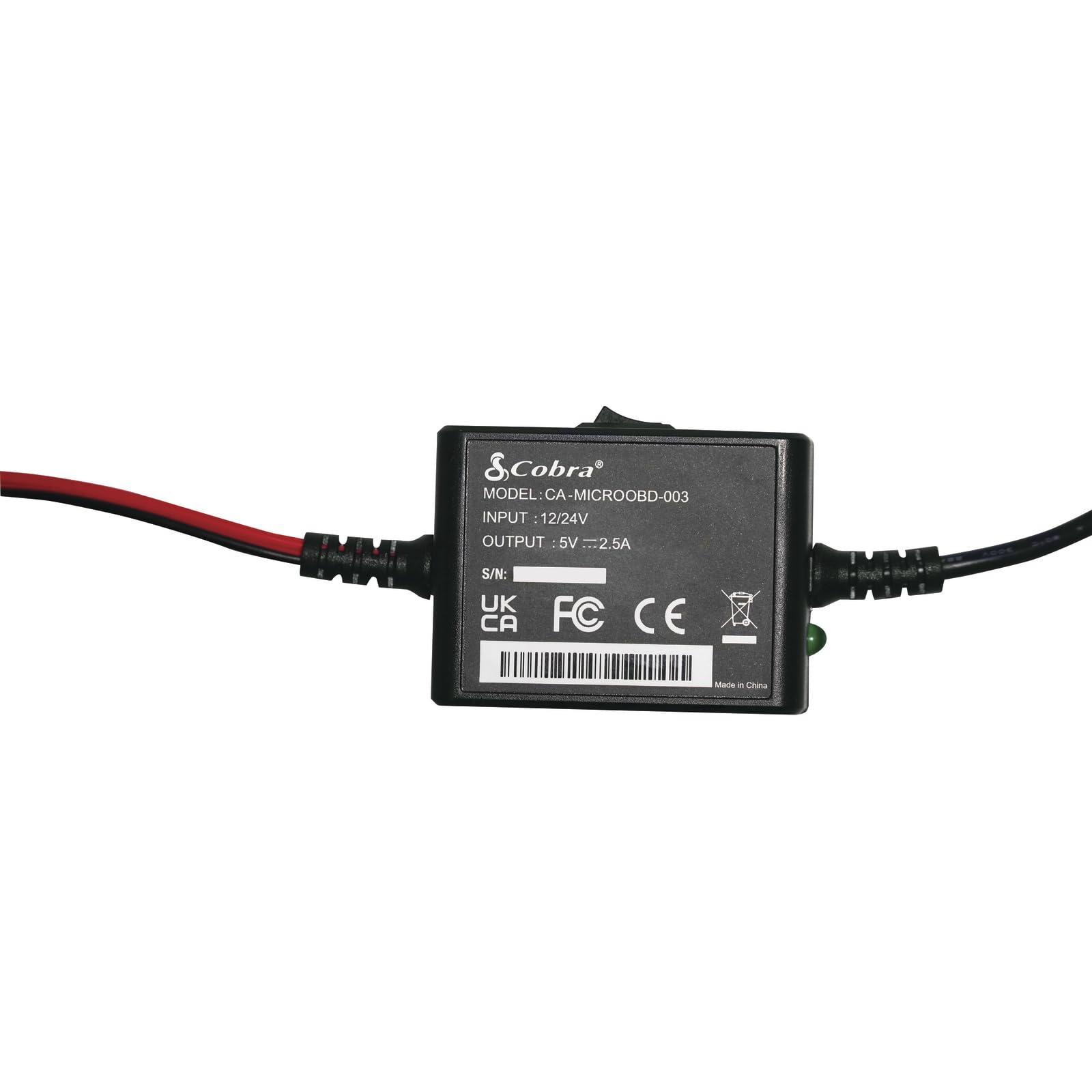 Cobra Cobra 2.5A DIY Hardwire Kit Designed for Cobra and Drive HD Products: OBDII Port to Micro-USB, 15ft Cable, Intelligent Power Management, Enables Parking Mode and Motion Detection Feature