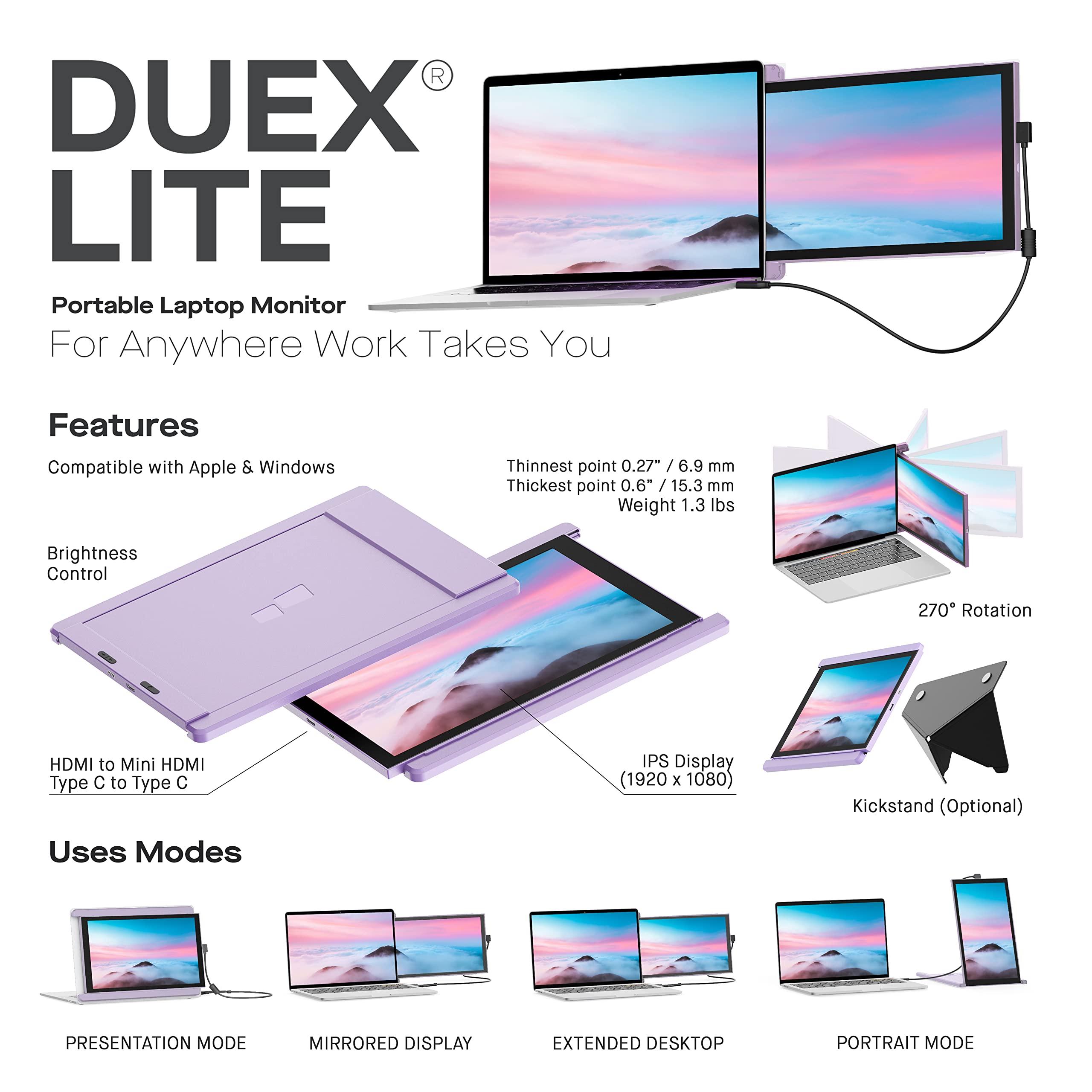 Duex New Mobile Pixels Duex Lite Portable Monitor for Laptops(2025 Upgraded), 12.5" Full HD IPS Laptop Screen Extender, USB C/HDMI Powered Plug and Play, Windows/Mac/Android/Switch Compatible (Misty Lilac)