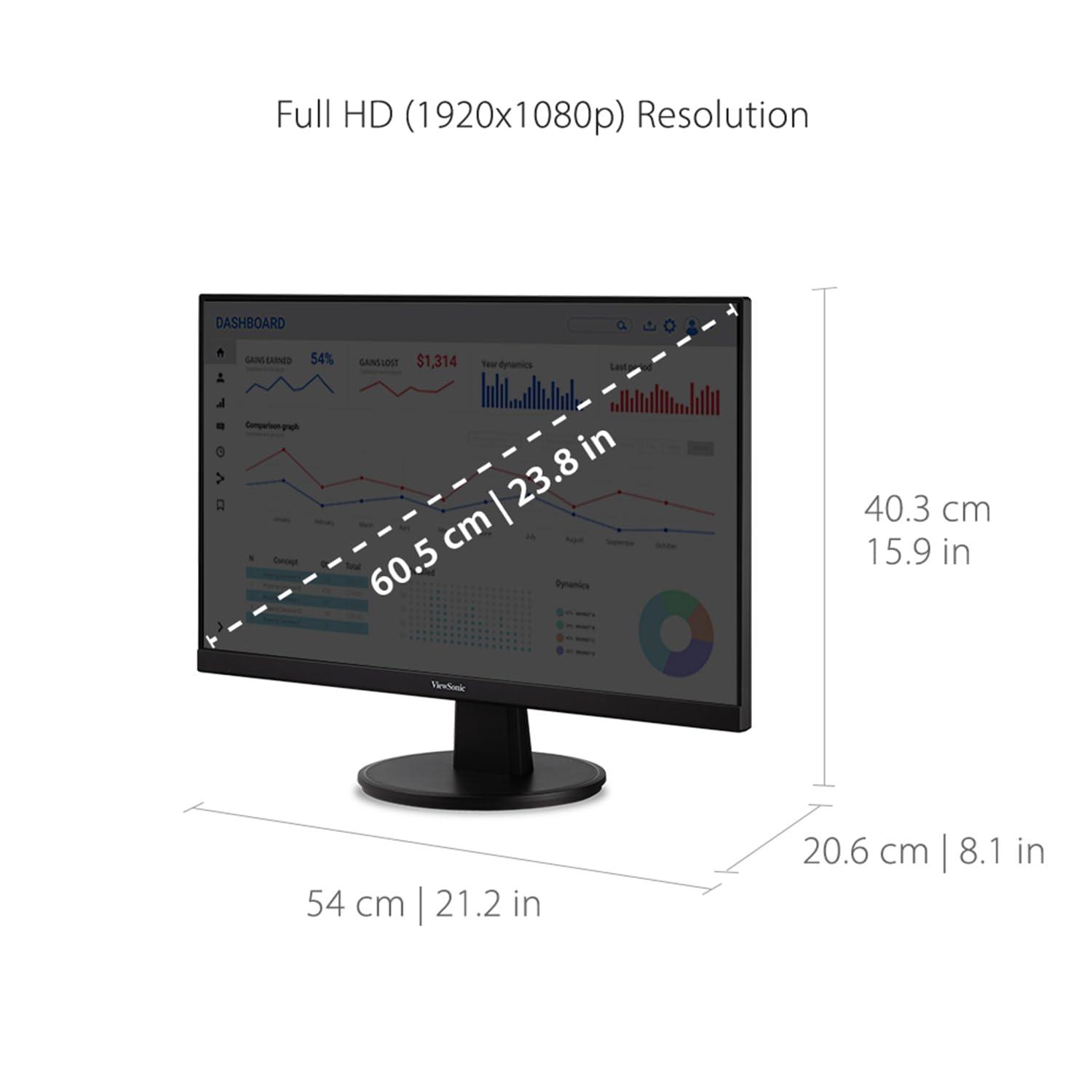 ViewSonic ViewSonic VA2447-MHU 24 Inch Full HD 1080p USB C Monitor with Ultra-Thin Bezel, FreeSync, 100Hz, Eye Care, HDMI, VGA Inputs for Home and Office