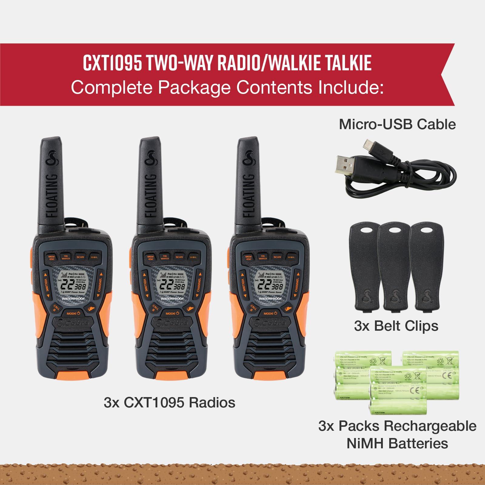Cobra Cobra CXT10953PH-M Emergency Two-Way Radios, Waterproof Walkie Talkies, Up to 40 Mile Range, 22 Channels and NOAA Weather Channels, UHF/FM Ultra-Clear Reception, 3-Pack