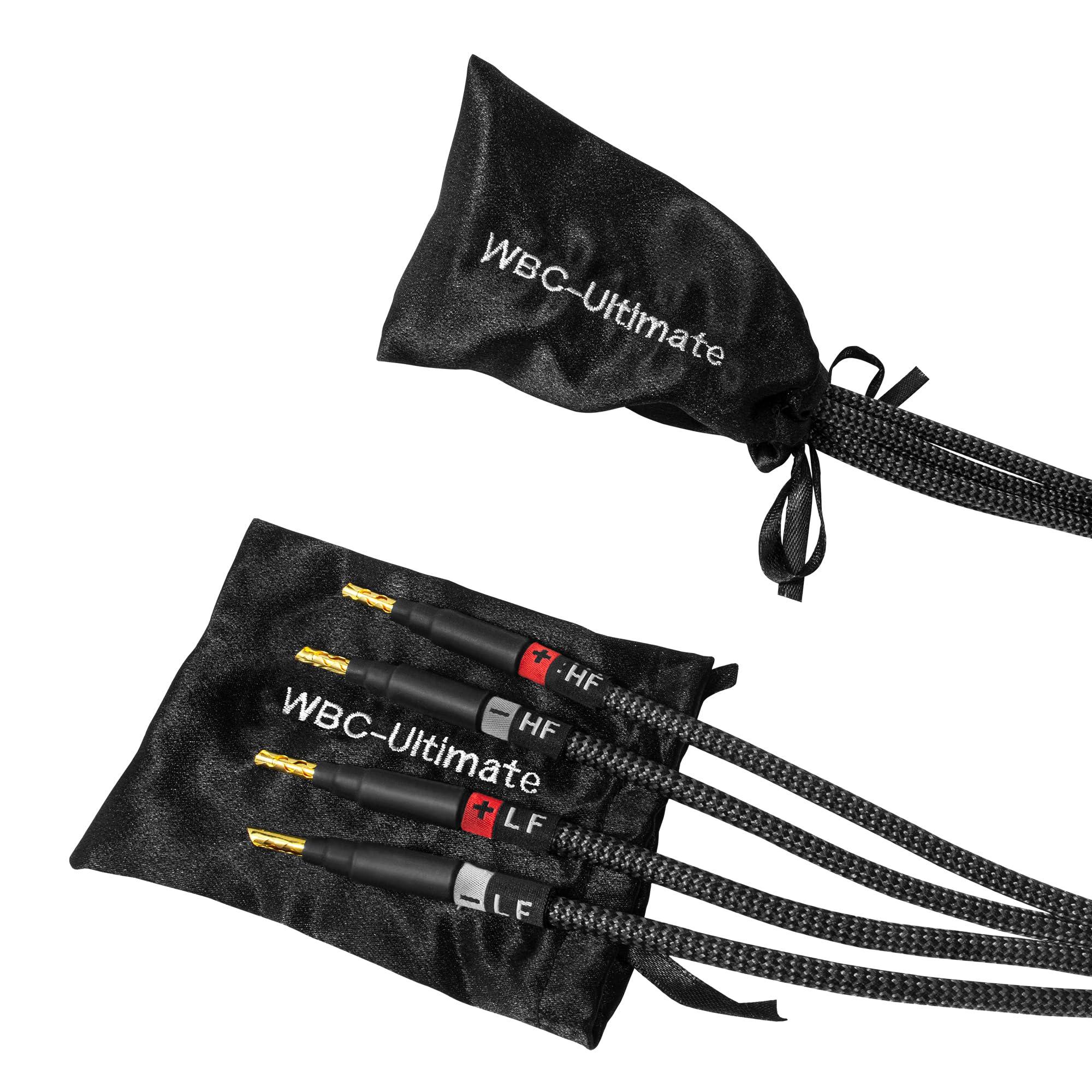 WORLDS BEST CABLES WORLDS BEST CABLES 8 Foot Ultimate - 9 AWG - Ultra-Pure OFC Extra Premium Audiophile HiFi Bi-Amp Speaker Cable Pair with Eminence Gold Banana Plugs & Carbon Tweed Jacket