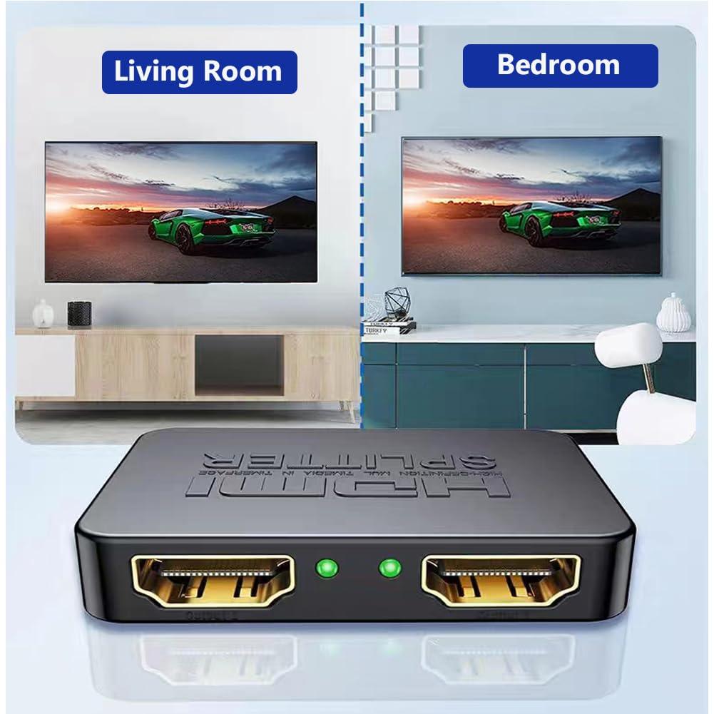 HRIOEKAX HRIOEKAX 4K HDMI Splitter 1 to 2 HDMI Adapter, HDMI Male to Dual HDMI Female Splitter Support Two TVs at The Same Time, for HDTV 3D LED LCD etc, HDMI 1 in 2 Out 1080P@60HZ Splitter