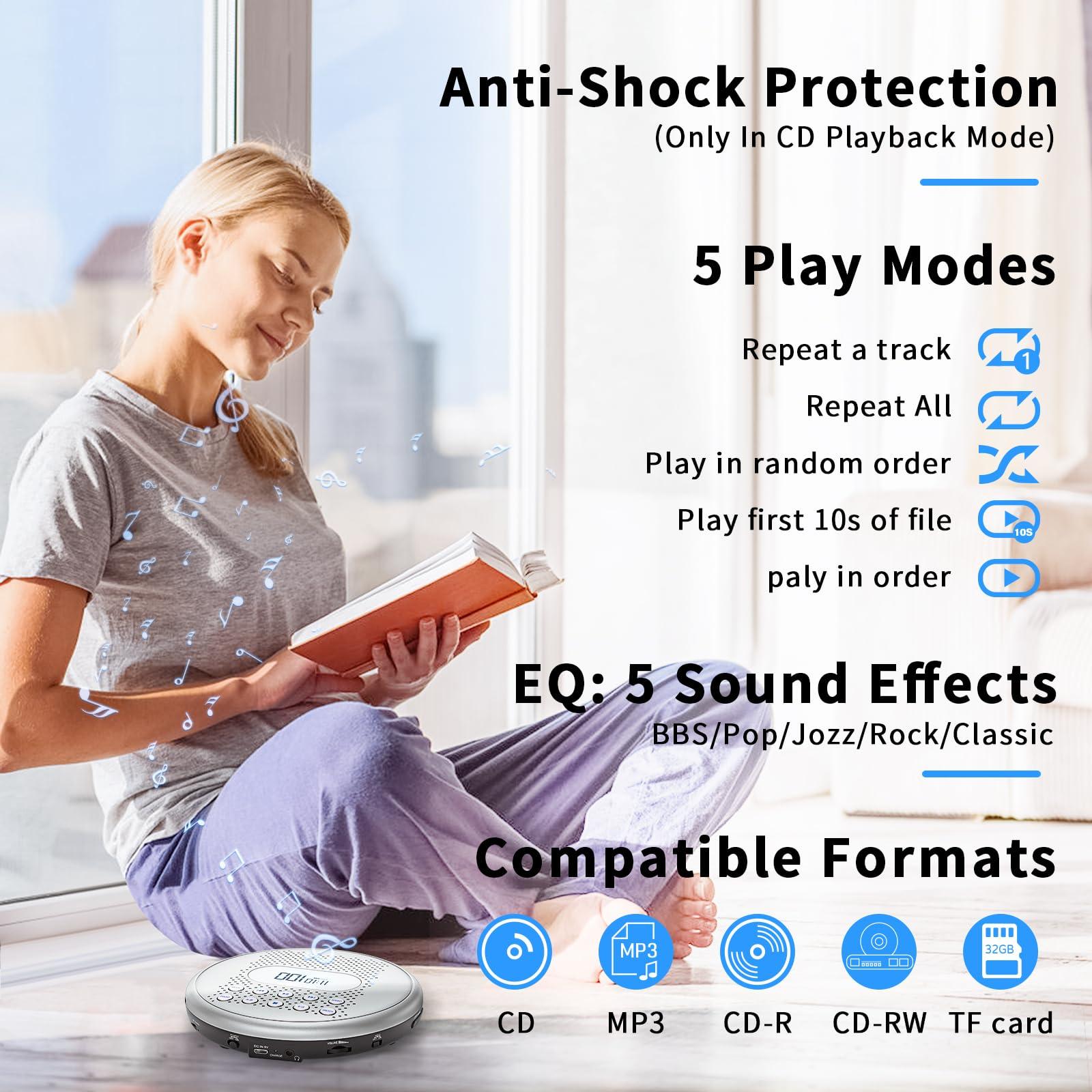 Arafuna ARAFUNA CD Player Portable, Rechargeable Portable CD Players for Car with Speakers, Anti-Skip Walkman CD Player with Backlit Button, LCD Display and AUX Cable