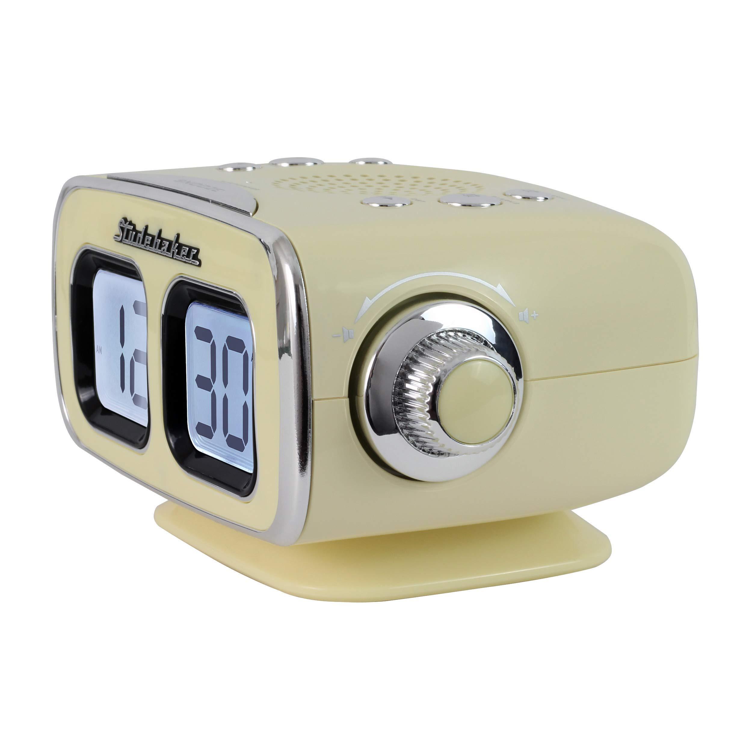 Studebaker Studebaker Large Display LCD AM/FM Retro Clock Radio USB Bluetooth Aux-in Bedroom Kitchen Counter Small Footprint (Cream)