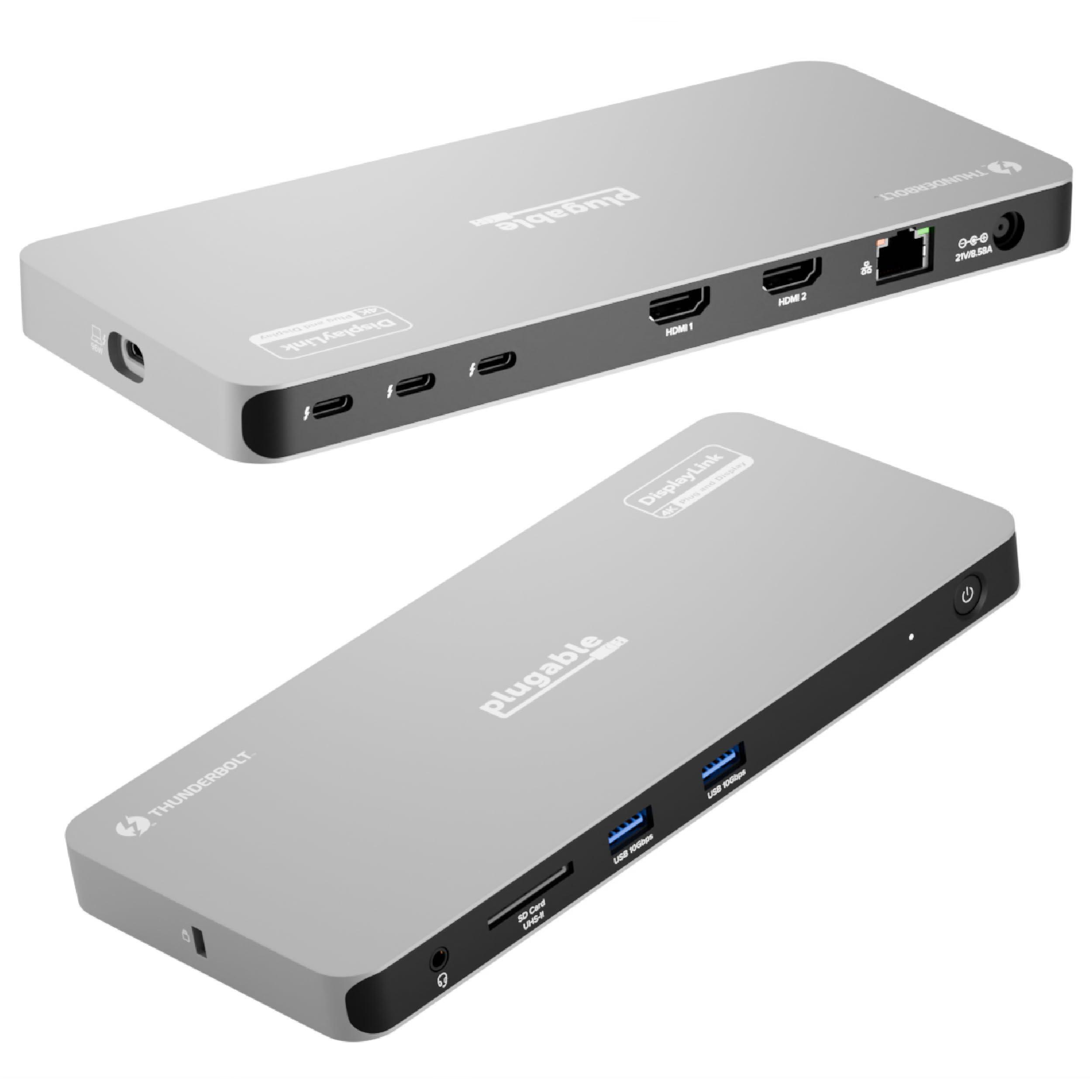 Plugable Plugable Thunderbolt 4 Dock for Quad Monitors 100W, Thunderbolt Docking Station Connects up to Four 4K Monitors for Windows and Mac Laptops, 2x HDMI, 4x Thunderbolt 4/USB C, Driver Required TBT-6950PD
