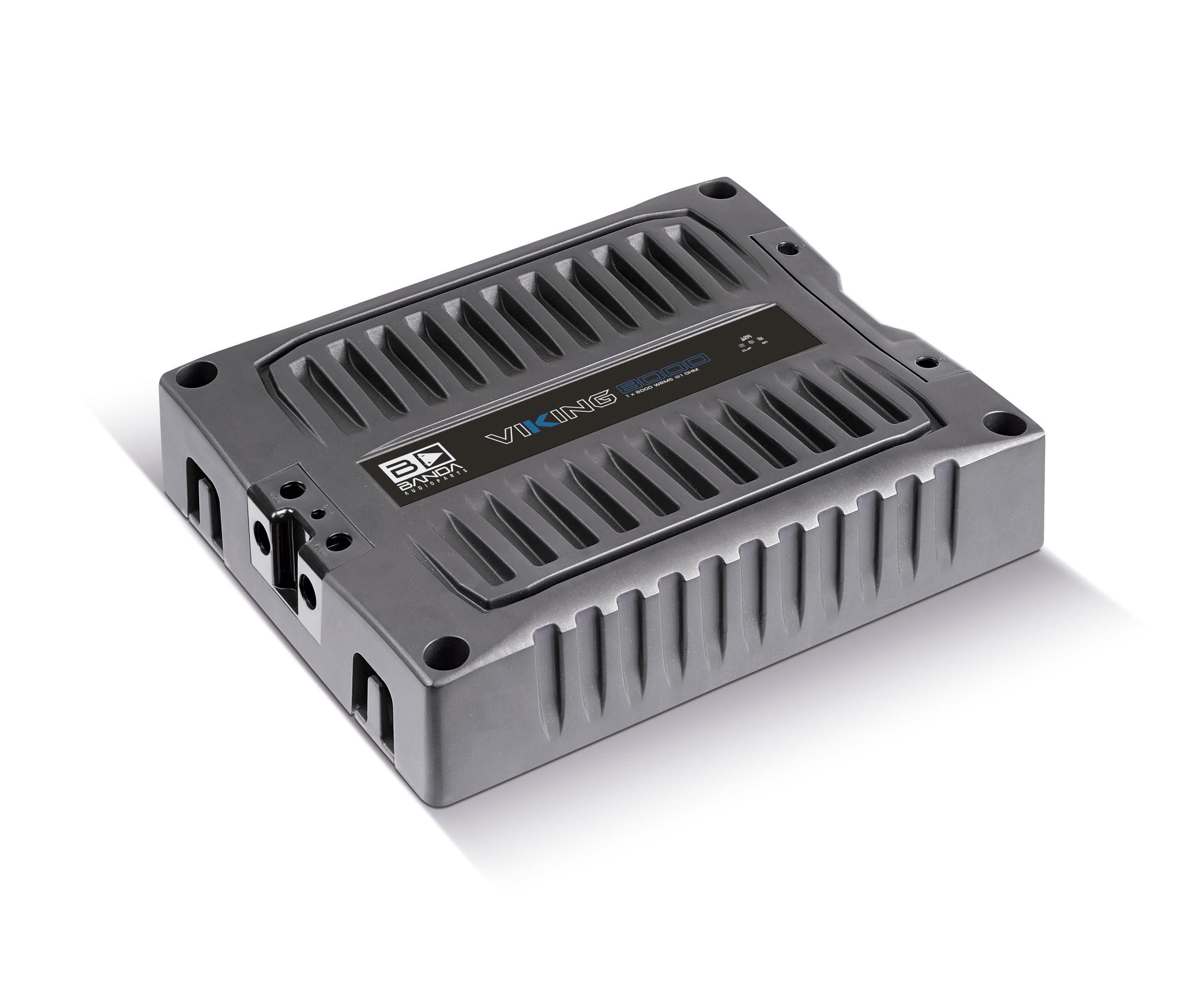 Banda Audioparts Banda 1-Channel Vehicle Audio Bass Amplifier - High-Powered Mono Bass Amplifier w/Subsonic Filter and Low Pass Filter Stable at 1 ohm, LED Indicators, Sound Specialization - BANDA VIKING8001