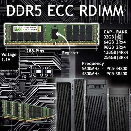 NEMIX RAM NEMIX RAM 256GB (4X64GB) DDR5 4800MHZ PC5-38400 2Rx4 1.1V 288-PIN ECC RDIMM Registered Server Memory KIT Compatible with SUPERMICRO X13SET-G | X13SET-GC Motherboard