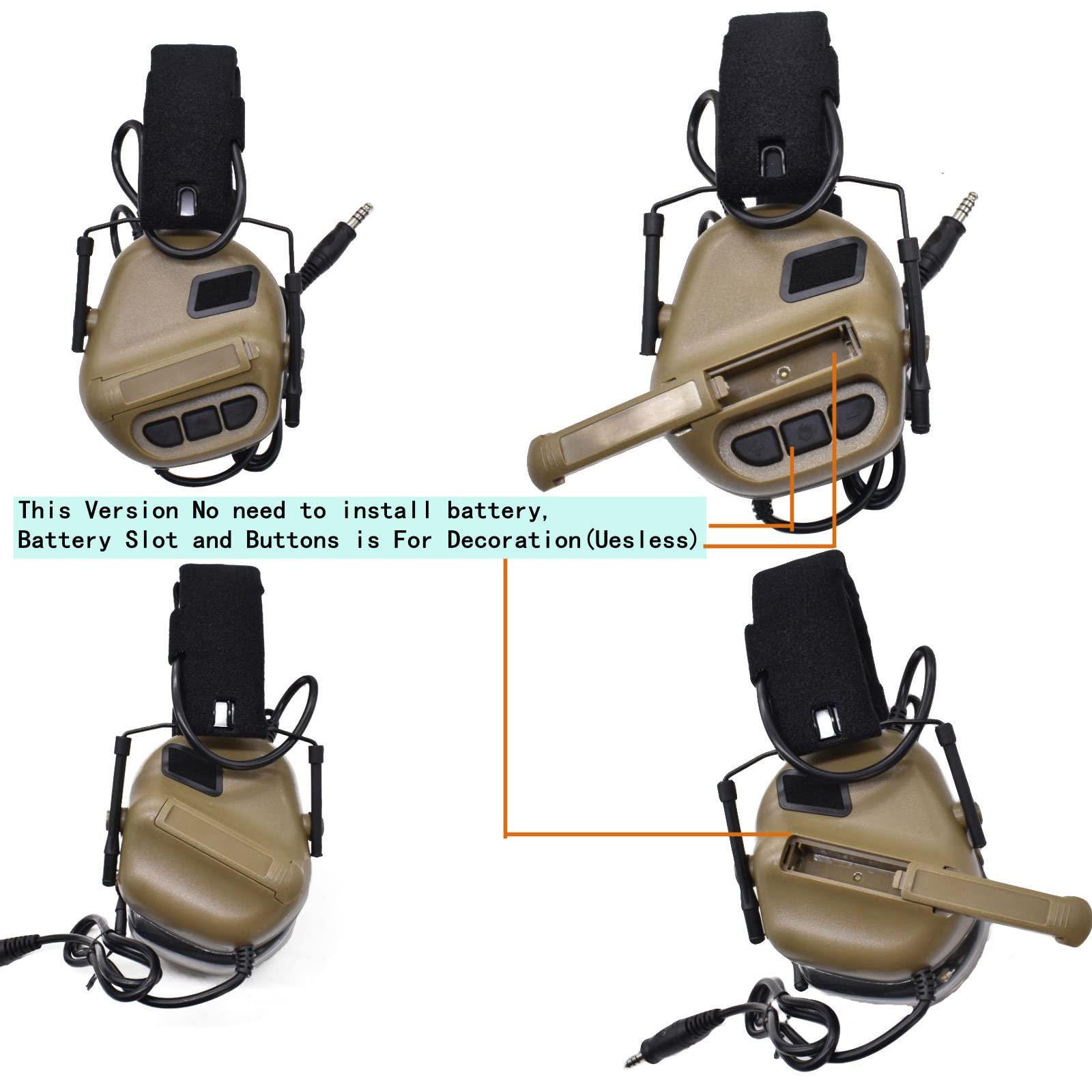 Hdlsina Hdlsina Helmet-Type Tactical Headset + with U94 PTT 2pin with ARC Rail Adapter Compatible Ops-Core Fast Helmet ACH Helmet MICH Helmet for Airsoft Hunting Shooting (Khaki)