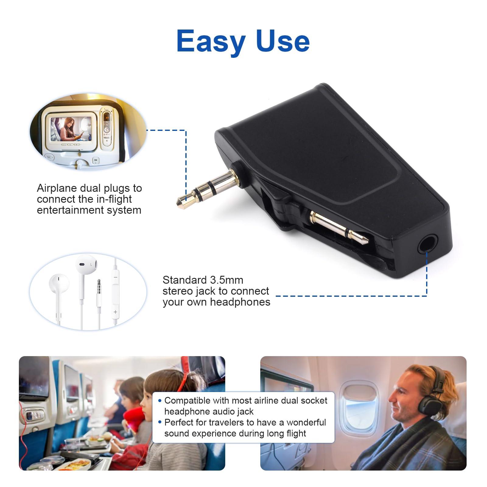 Asobilor Airplane Bluetooth Adapter Compatible with Bose Wireless/Wired Headphones and Any 3.5mm Aux Jack on Airplane, Bluetooth 5.3 Transmitter Receiver and 3.5mm Audio Jack (2 in 1)
