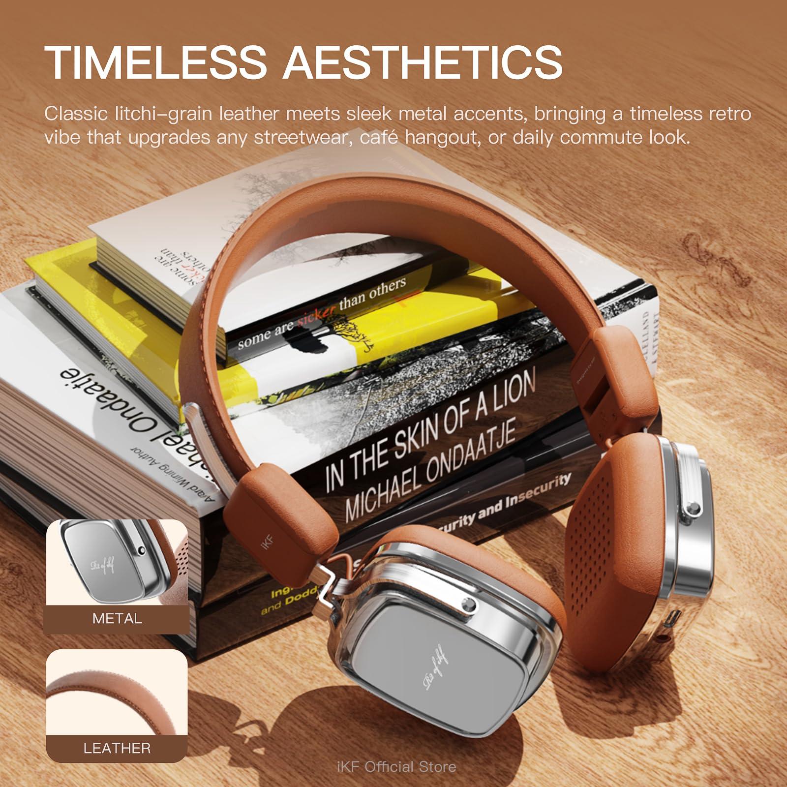 iKF iKF R2 Retro Classic Wireless Headphones,On Ear Headset,Ergonomic Design,40mm Drivers, ENC Clear Call, Bluetooth & Wired Dual Mode, 60H Playback,Throwback 80s 90s,OOTD(Brown)