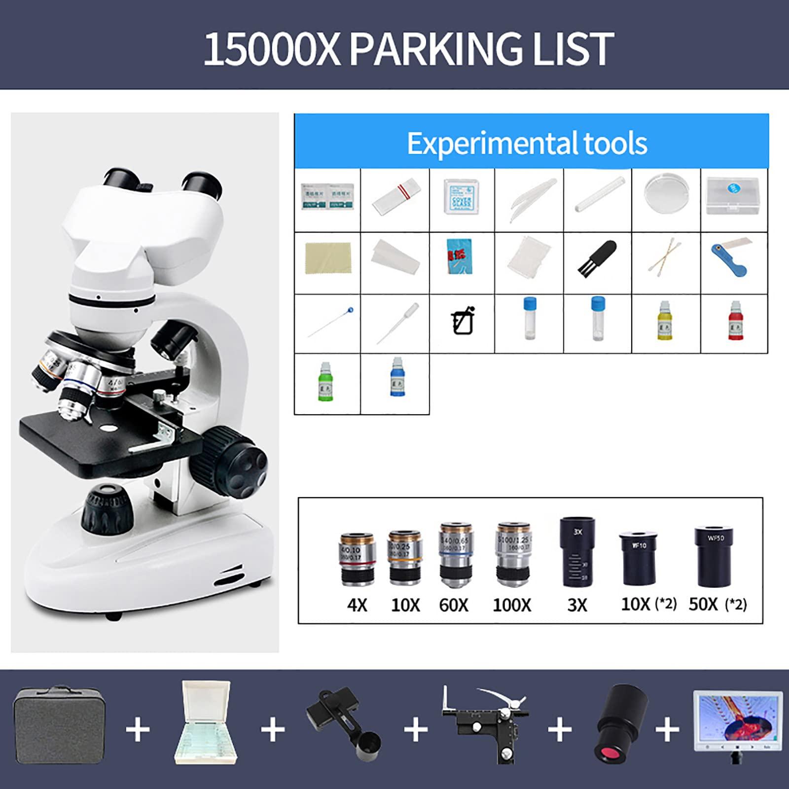 UNICOKA 6000x-15000x Biological Hd Microscope, Digital Led Lab Compound Microscope, with Wide-Field 10x + 50x Eyepieces + 30 Specimens + Display Screen,15000X