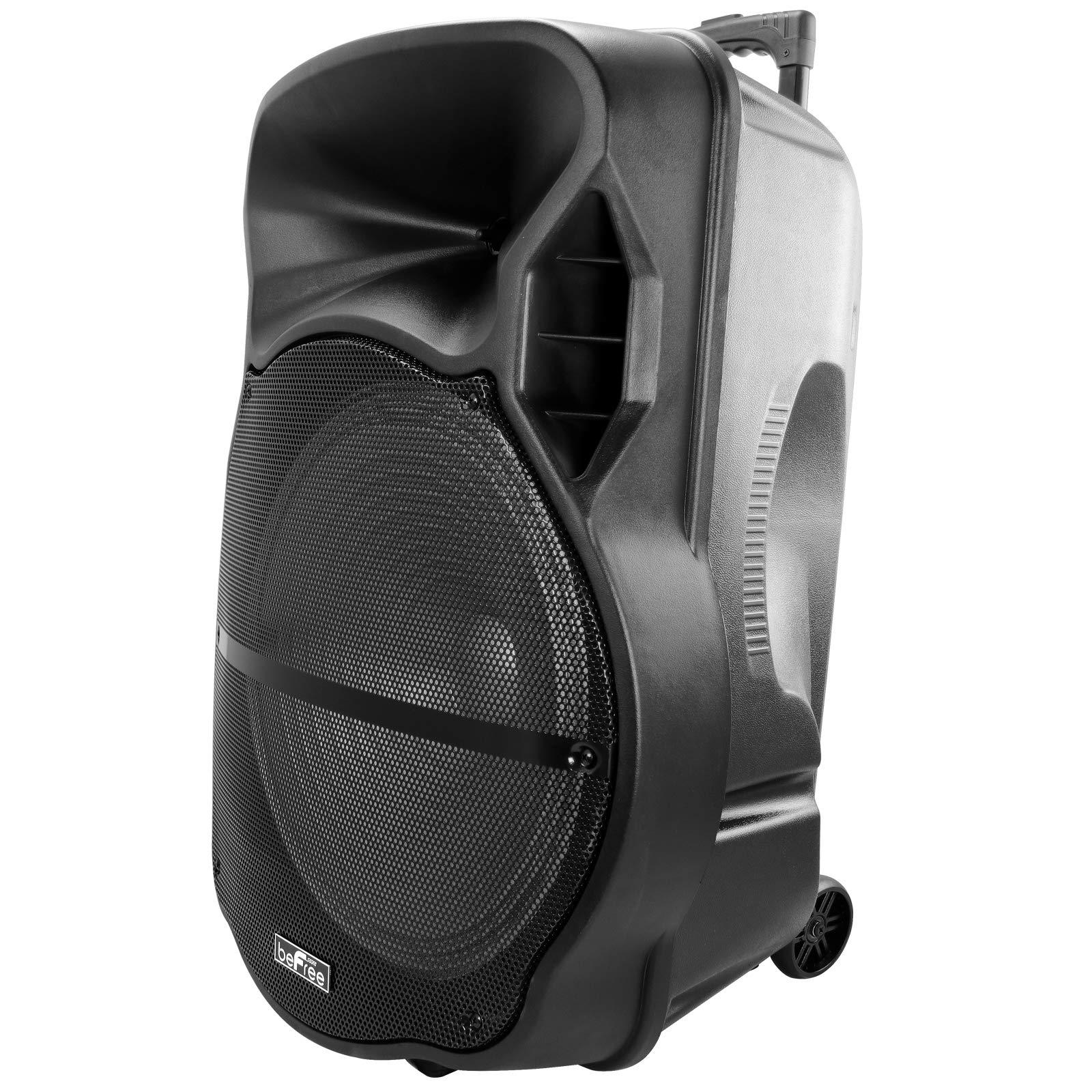 beFree Sound beFree Sound 18 Inch Bluetooth Portable Rechargeable Party Speaker with Sound Reactive LED Party Lights, USB/SD, Microphone/Guitar Inputs and FM Radio