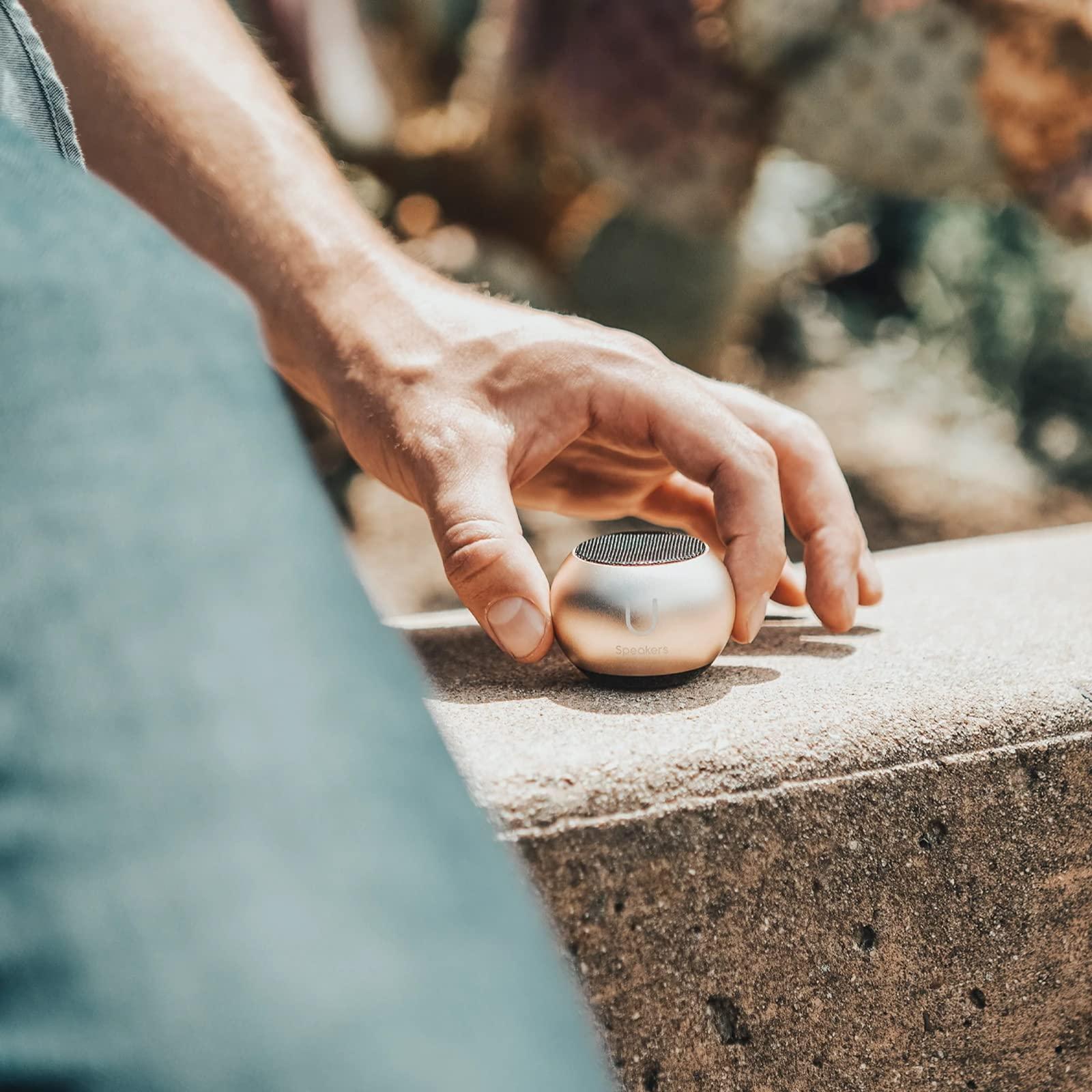 Fashionit Fashionit U Speakers Mini Bluetooth Computer Speaker 2-Pack Bundle with Matching Speaker, Built-in Mic & Selfie Remote Control, for Workspace, Desktop, Laptop, Mobile, Tablet, PC - Gold