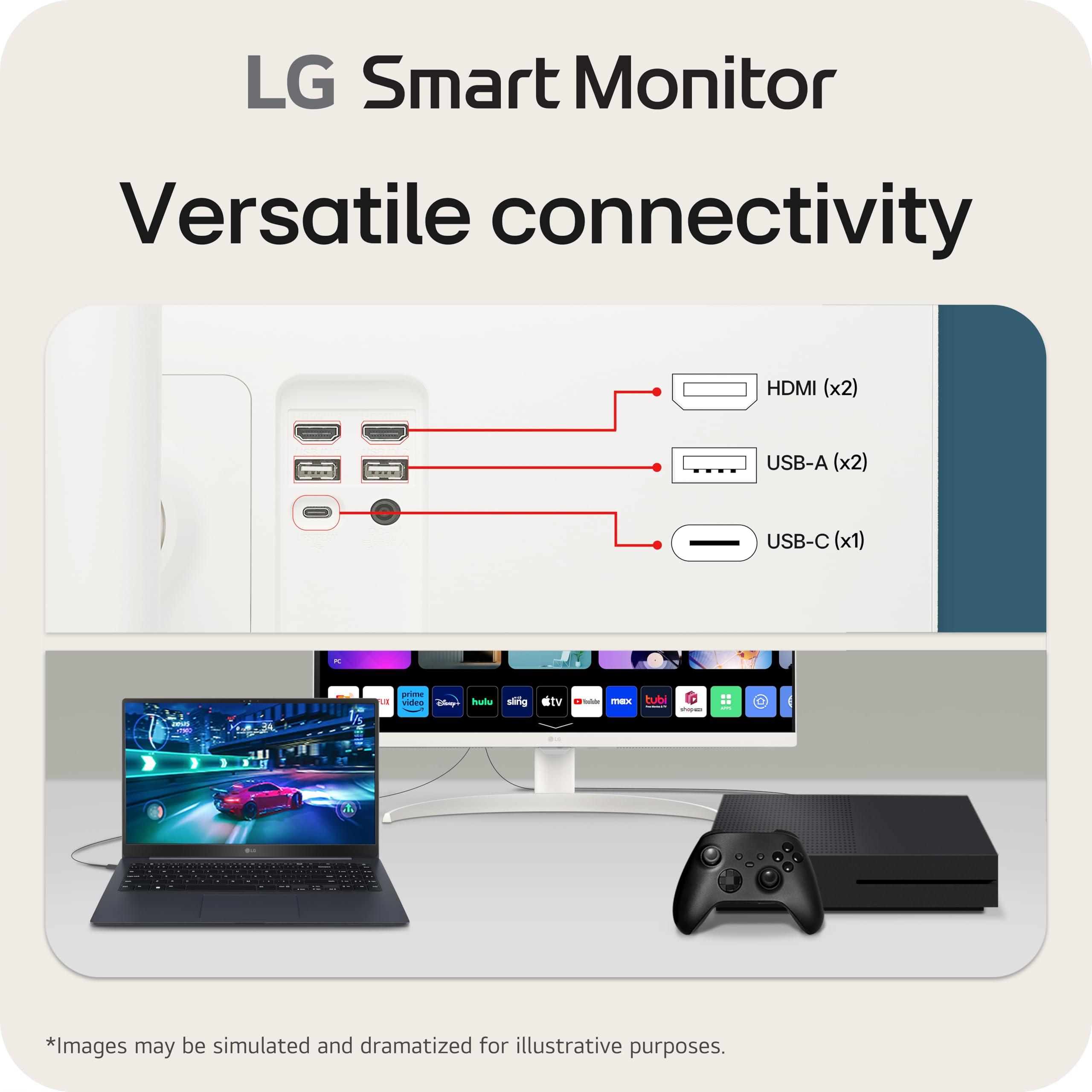 LG LG 27SR75U-W MyView 27 inch 4K UHD (3840x2160) IPS HDR10 USB Type-C 65W PD Smart Monitor webOS 23 AirPlay Screen Share Bluetooth ThinQ App Built-in Speaker HDMI White