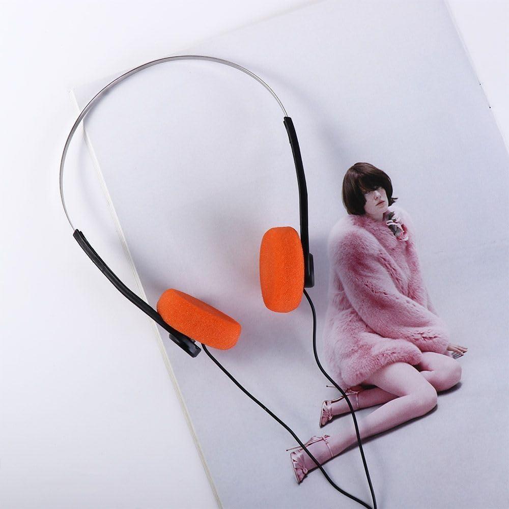 Weicoca Orange Retro On Ear Headphones, Lightweight Portable Headphone with Adjustable Headband, Wired Stereo Headphones, Cute Walkman Headphone Trvel