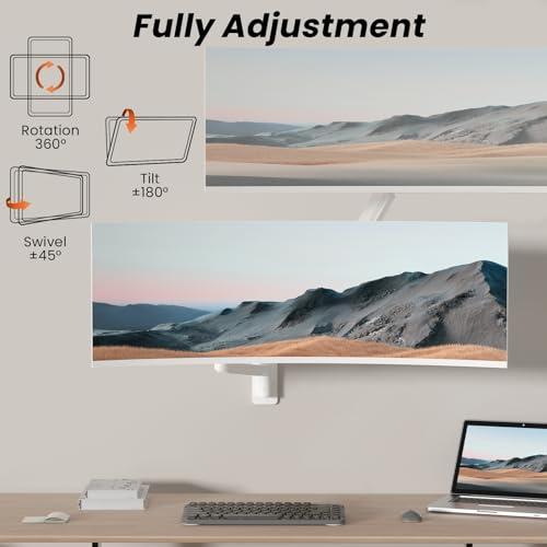 PUTORSEN PUTORSEN 17-49 inch Premium Ultrawide Monitor Wall Mount, Heavy Duty Single Wall Mount Monitor Arm up to 44lbs, Fully Adjustable Single Wall Monitor Arm Wall Mount Stand, VESA 75/100/200,White