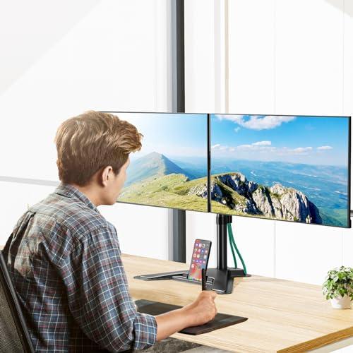 MOUNT PRO MOUNT PRO Dual Monitor Stand - Free Standing Full Motion Monitor Desk Mount Fits 2 Screens up to 27 inches,17.6lbs with Height Adjustable, Swivel, Tilt, Rotation, VESA 75x75 100x100, Black