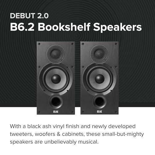ELAC ELAC Debut 2.0 B6.2 Bookshelf Speakers, Black (Pair) - 1 Cloth Dome Tweeter & 6.5 Aramid Fiber Woofer - 2-Way Bass Reflex - Up to 35,000 Hz Response