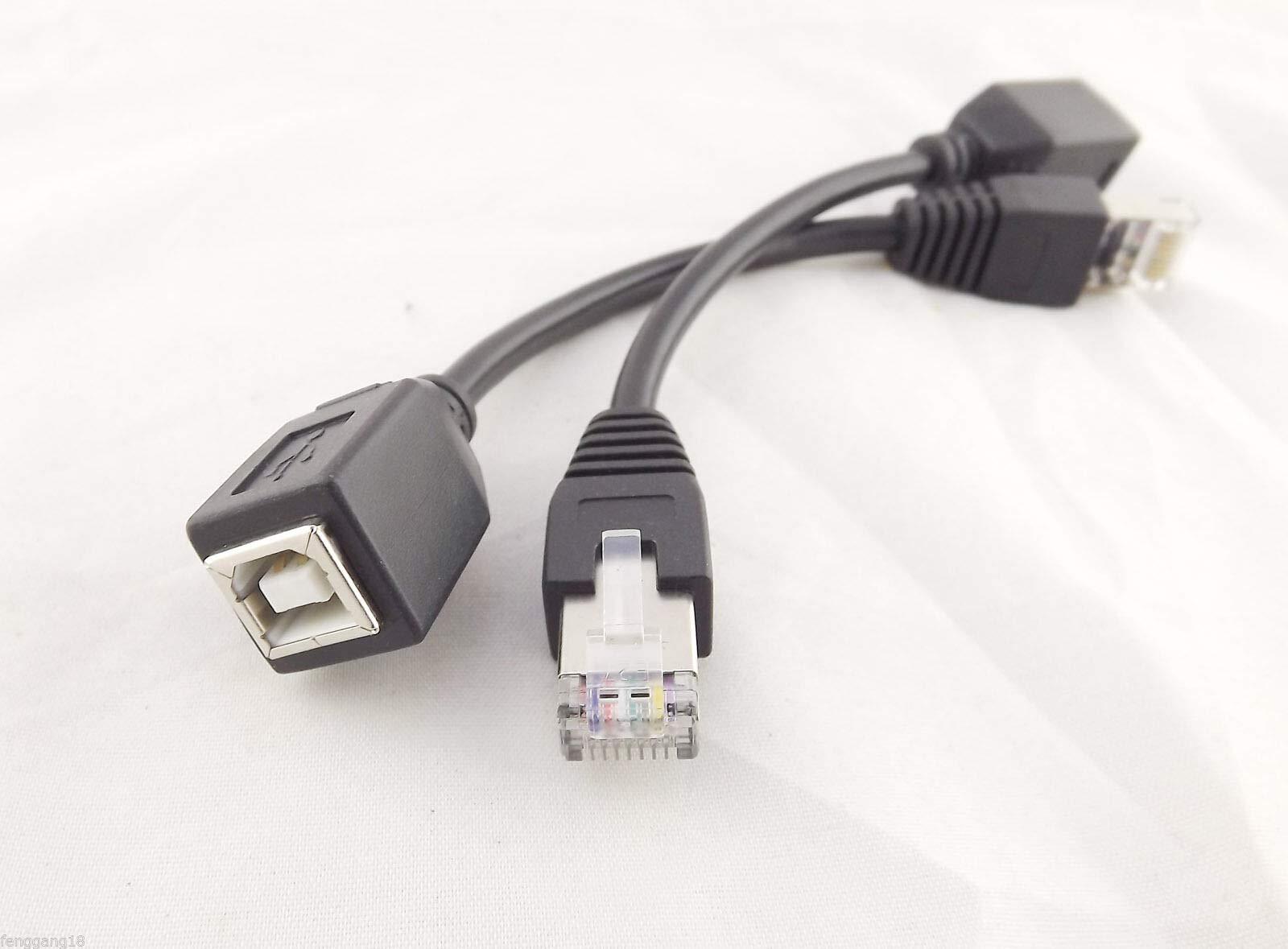 Delmitan Connector and Terminal 1x CAT5 RJ45 Ethernet LAN Network Male to USB 2.0 B Female Printer Adapter Cable