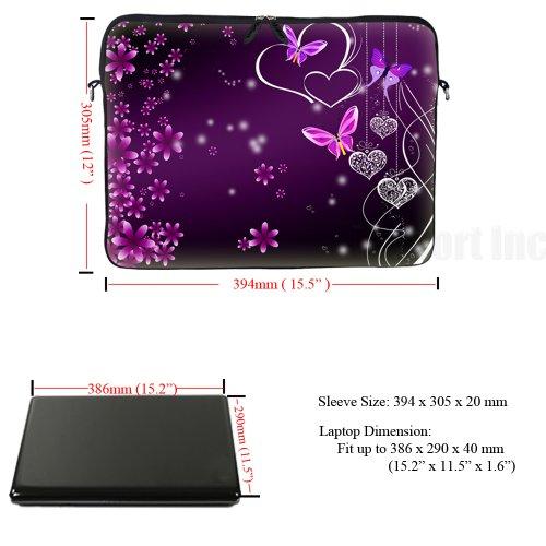 Meffort Inc Meffort Inc 15 15.6 inch Neoprene Laptop Sleeve Bag Carrying Case with Hidden Handle and Adjustable Shoulder Strap - Purple Hearts Butterflies