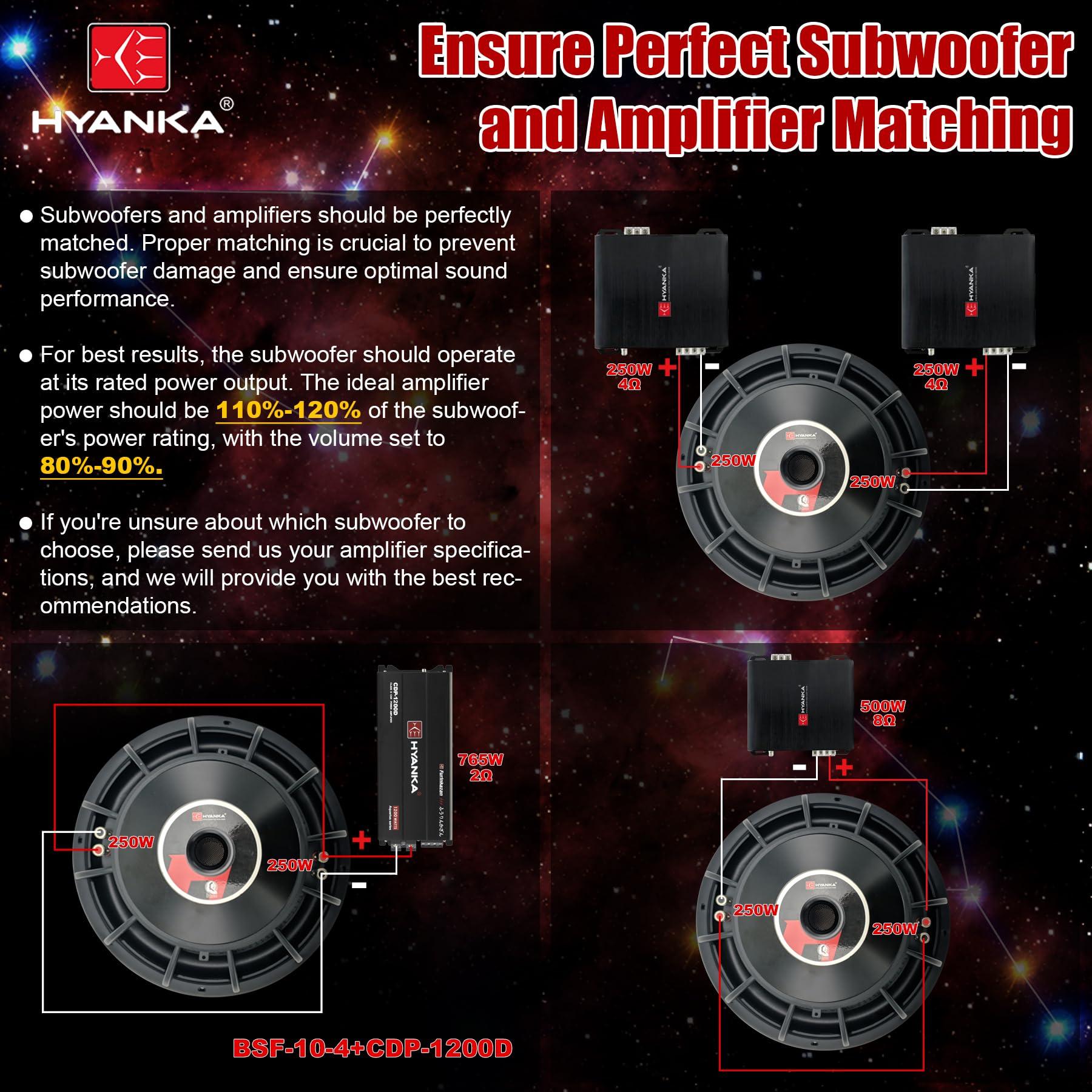 H YANKA H YANKA BSF-10-4 10 Inch Subwoofer - 1000W MAX Power 10 Inch Paper Cone Subwoofer Car Audio, Black Aluminum Basket, 2.5 Dual Voice Coil 4 Ohm Impedance 10 Subwoofer for Cars