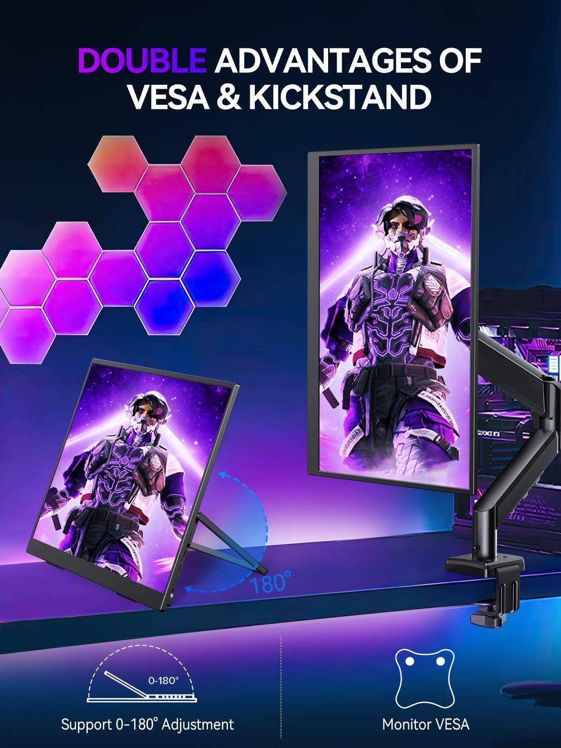 UPERFECT UPERFECT Portable Monitor 18-inch 2K 144HZ 100% DCI-P3 500Nits w/VESA & Stand 180 Adjustable Ultra-Slim & Lightweight Frameless FHD FreeSync IPS HDR Gaming Display, Travel Second Monitor for Laptop