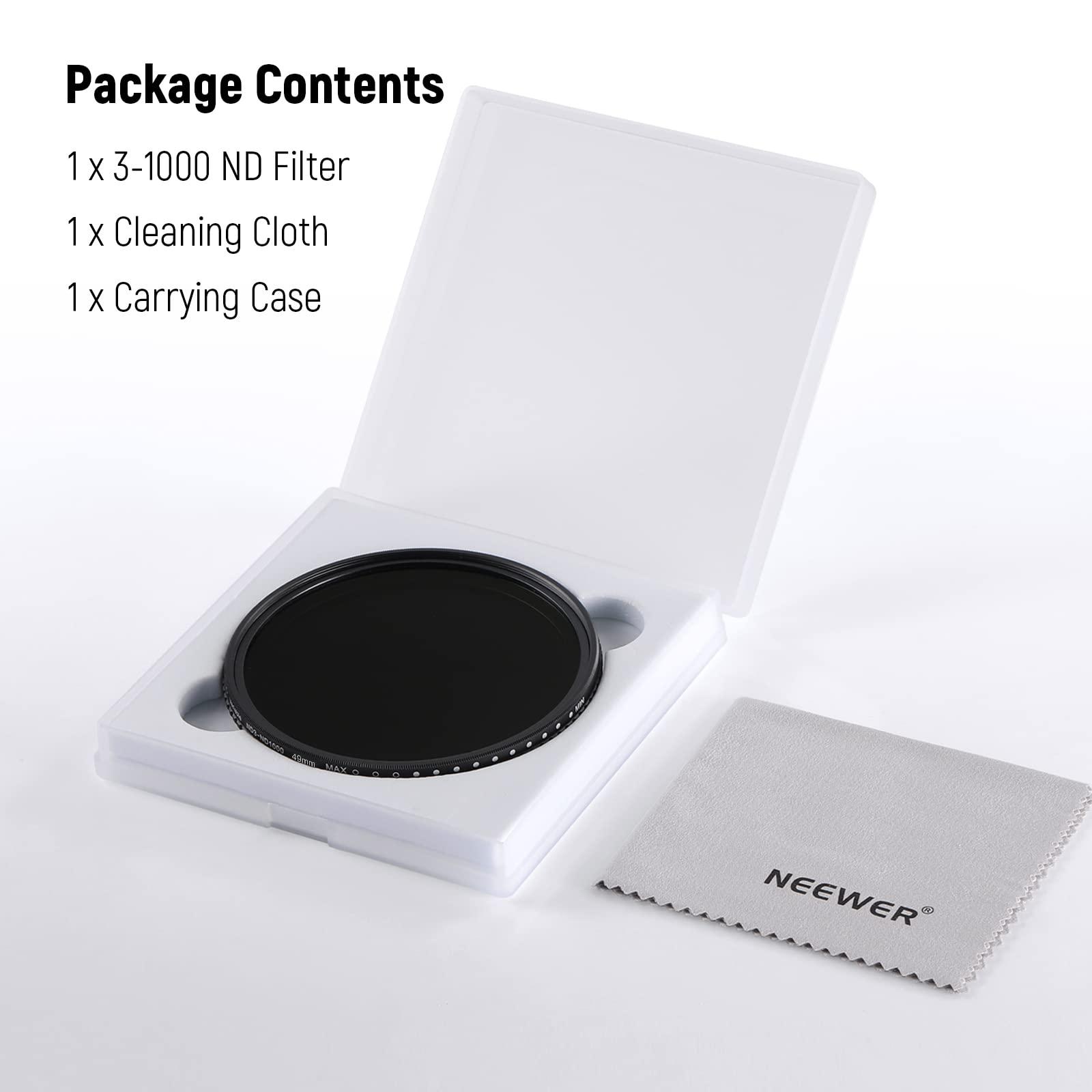 NEEWER NEEWER 49mm Variable ND Filter ND3-ND1000, 1.5-10 Limited Stops Neutral Density Filter with HD Optical Glass & Double Sided 30 Layer Nano Coatings, Water Repellent/Scratch Resistant/Aluminum Frame