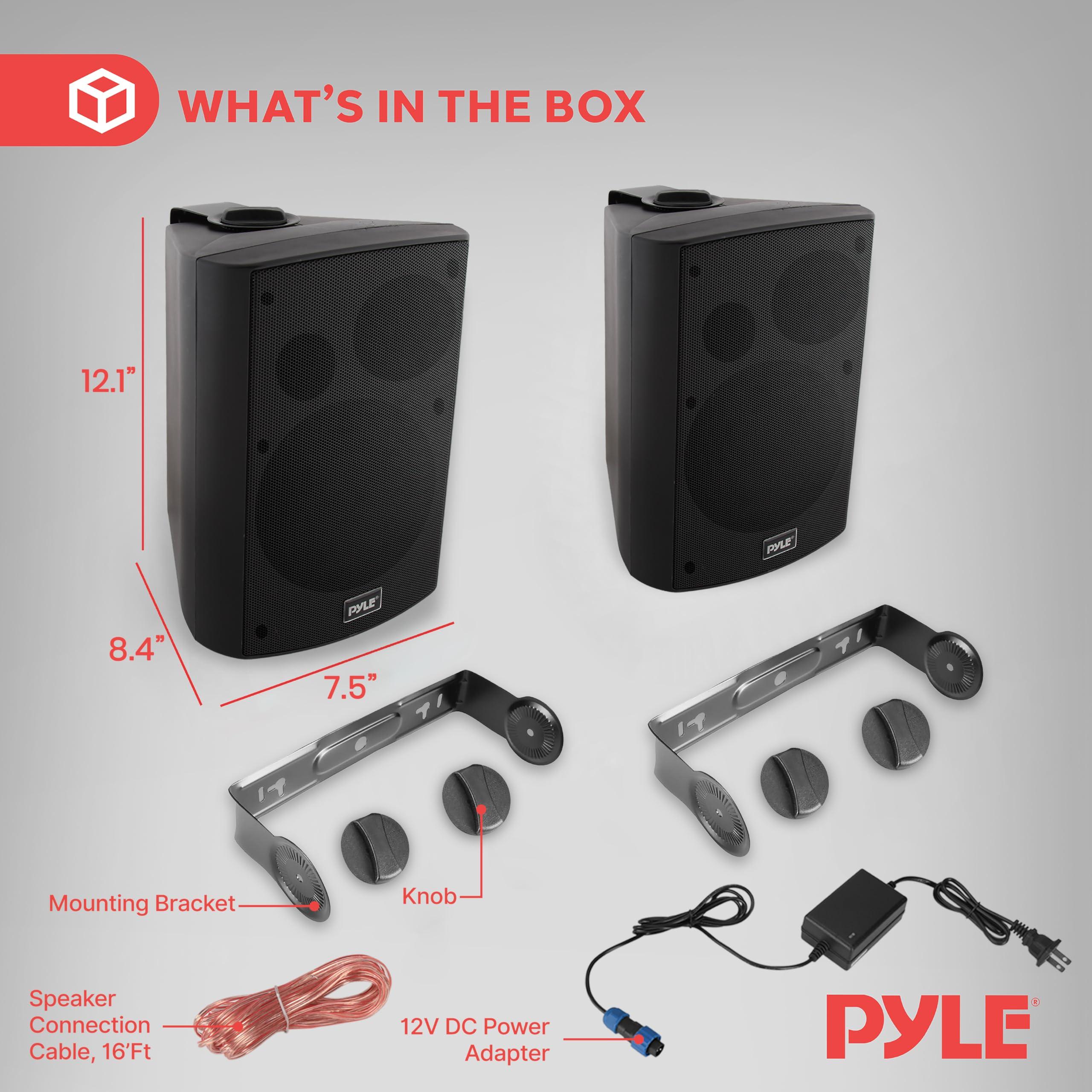Pyle Pyle Audio Wall Mount 6.5 Inch Waterproof Bluetooth Indoor and Outdoor Speaker System Pair with Built In Digital Amplifier, Black