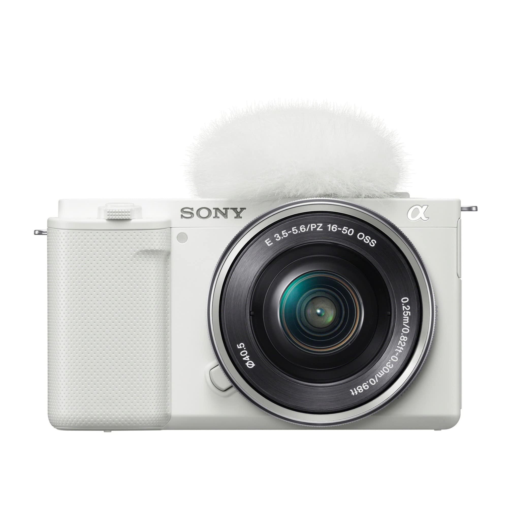 Sony Sony Alpha ZV-E10 APS-C Mirrorless Vlog Camera (White) with 16-50mm Lens Bundle with Content Creator Kit (4 Items)