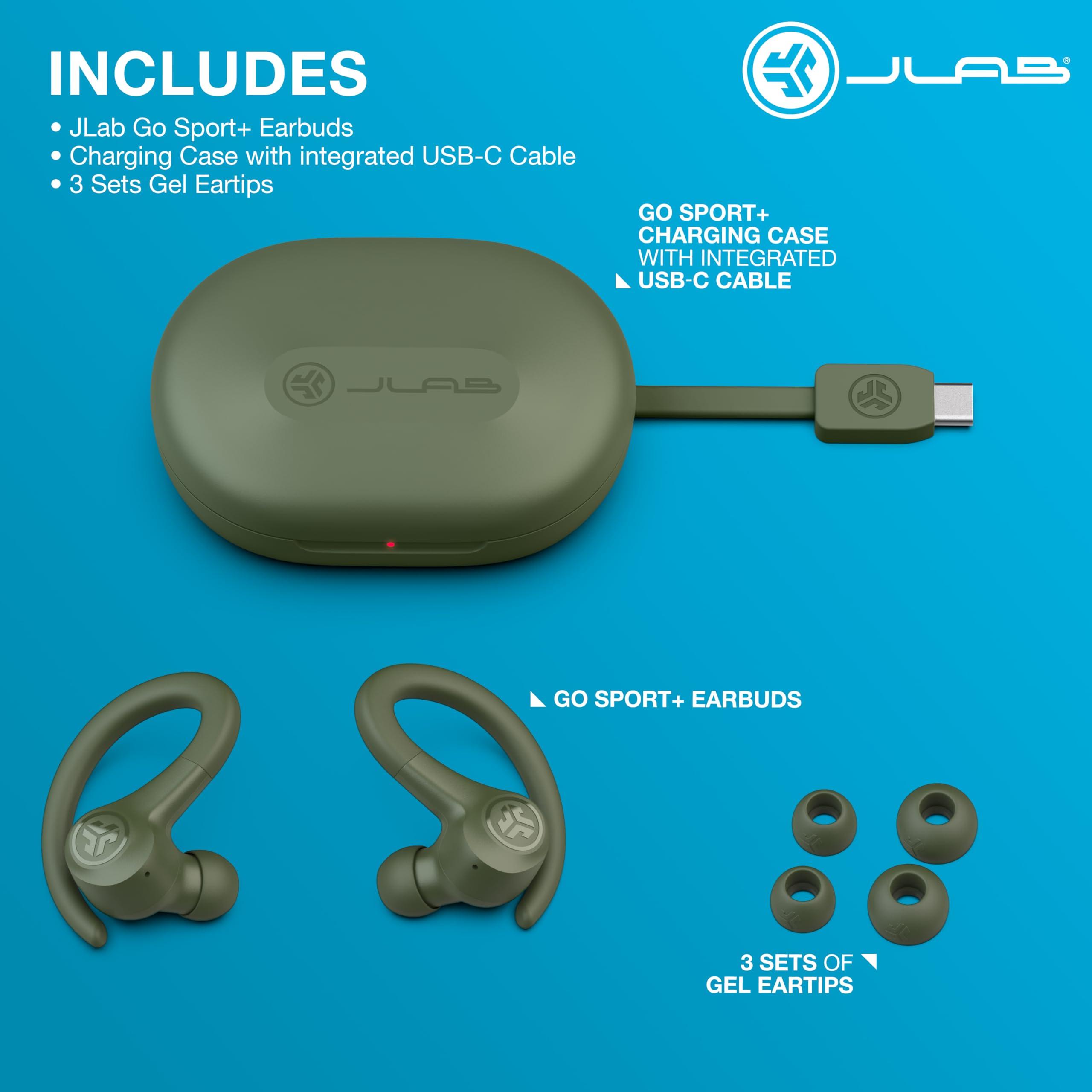JLab JLab Go Sport+ Wireless Workout Earbuds Featuring C3 Clear Calling, Secure Earhook Sport Design, 35+ Hour Bluetooth Playtime, and 3 EQ Sound Settings (Green)